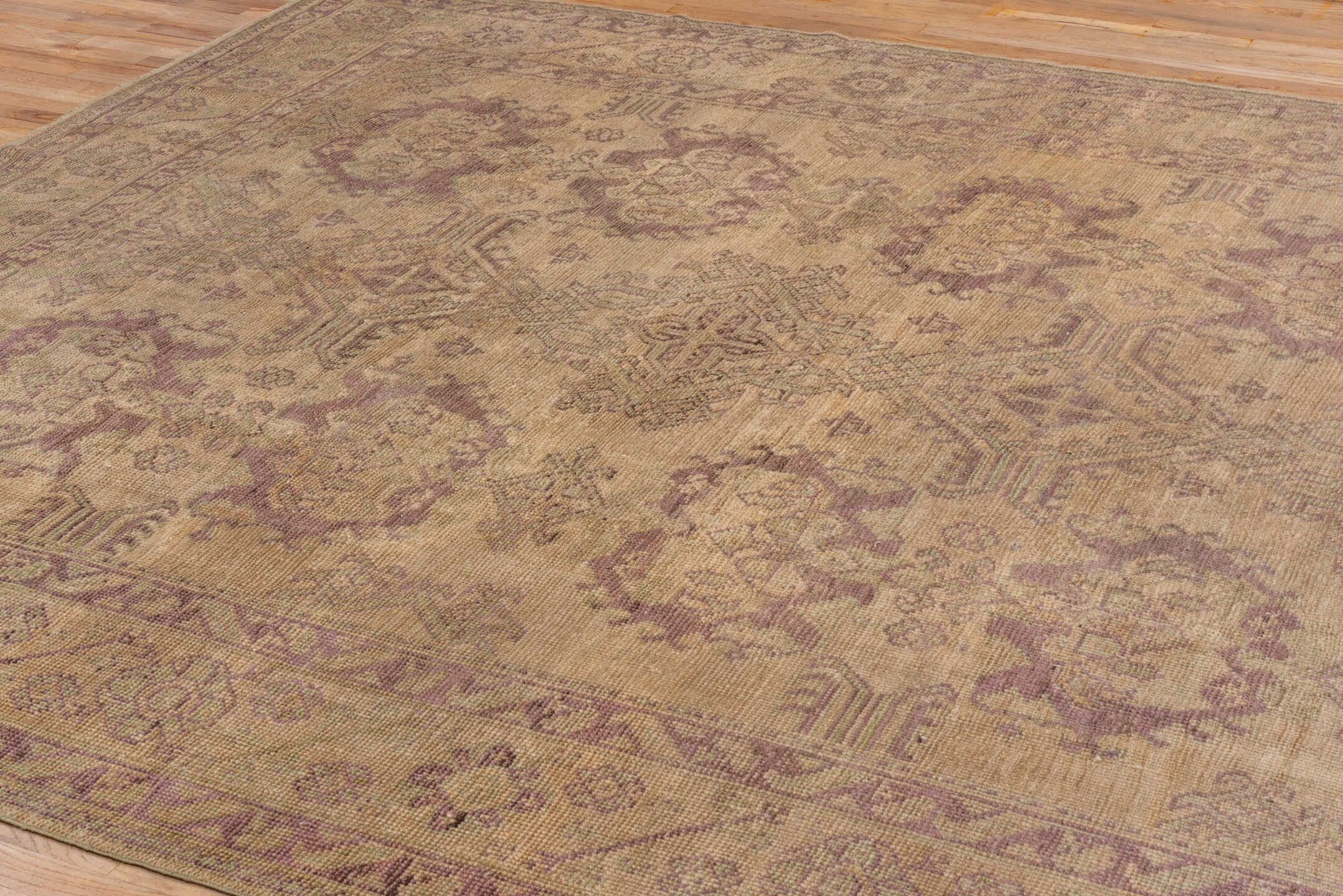 8' x 11' one-of-a-kind handmade vintage Oushak large size rug. Color palette: brown, gray, light gray, pink, redwood