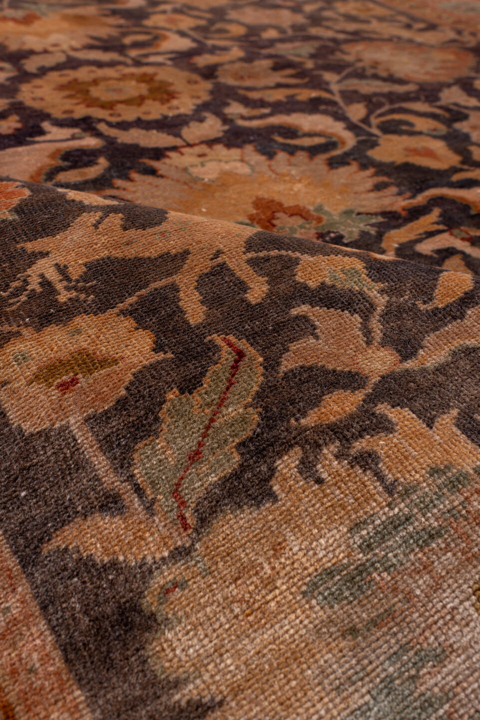 4' x 6' one-of-a-kind handmade antique Kaisary small size rug. Color palette: brown, terra cotta, camel, ivory, taupe, sage