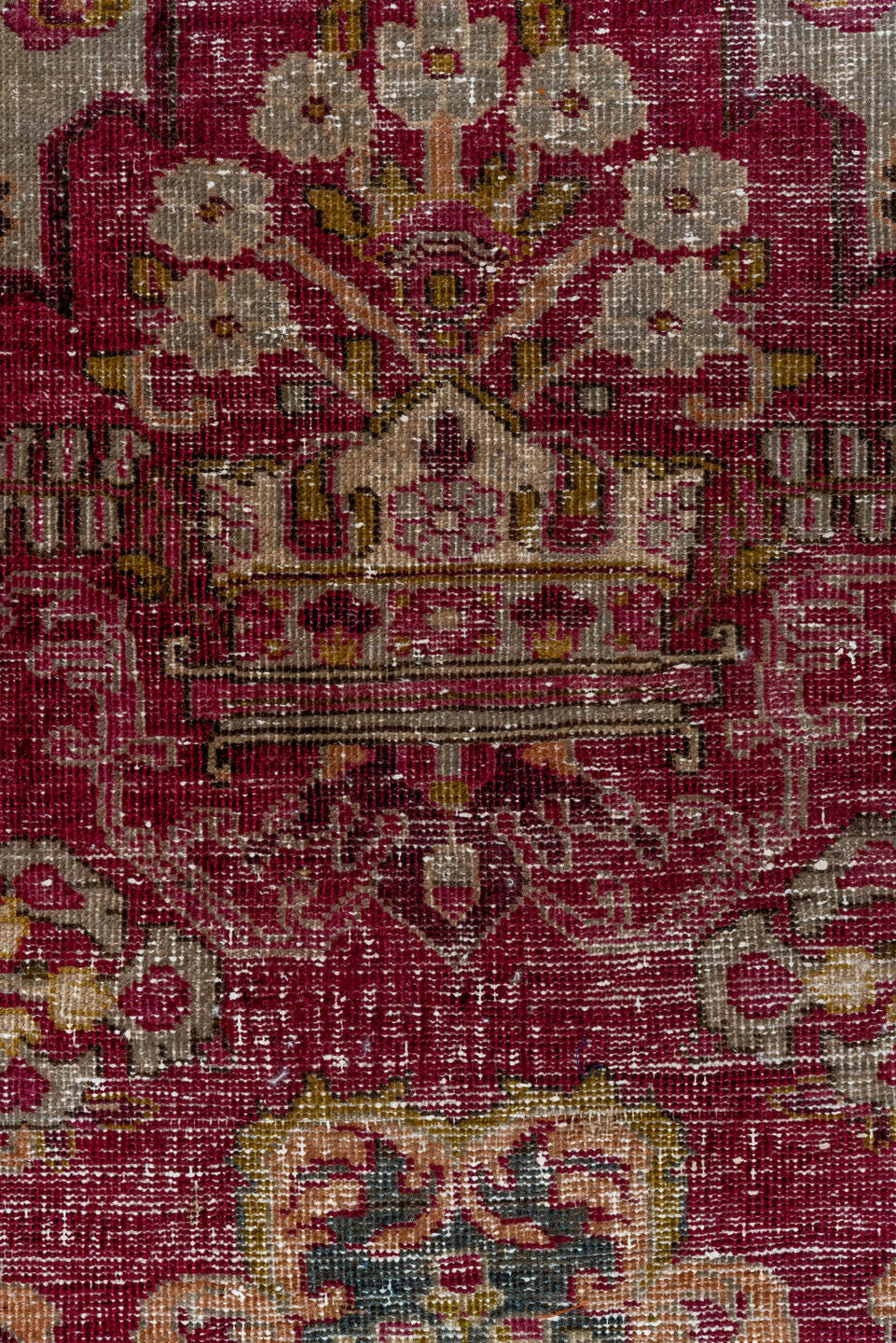 4' x 7' one-of-a-kind handmade antique Sivas rug. Color palette: rose, ivory, crimson, charcoal, dusty blue, taupe, pink