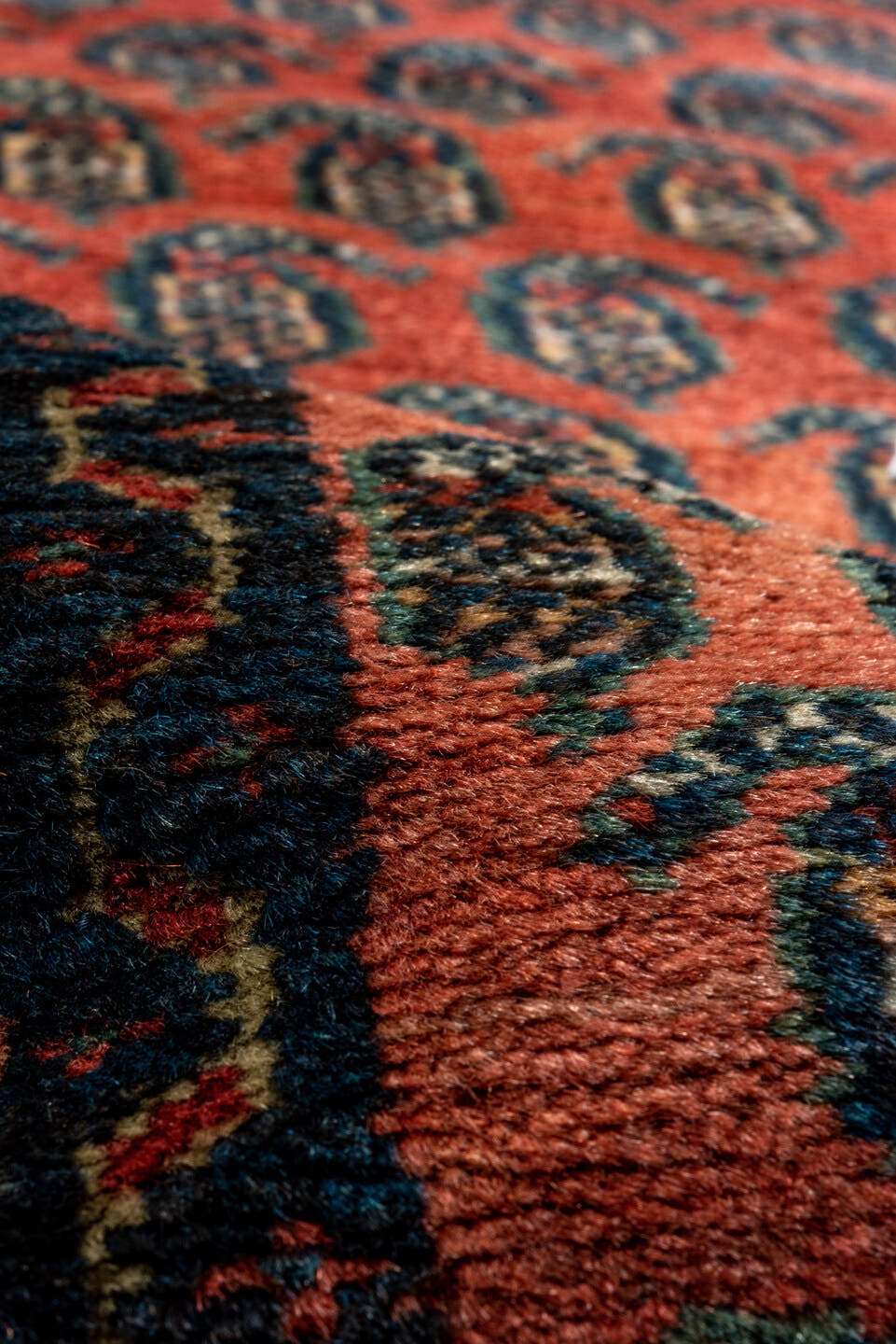 3' x 13' one-of-a-kind handmade antique Malayer runner rug. Color palette: rust, navy, ivory, camel, terracotta, charcoal