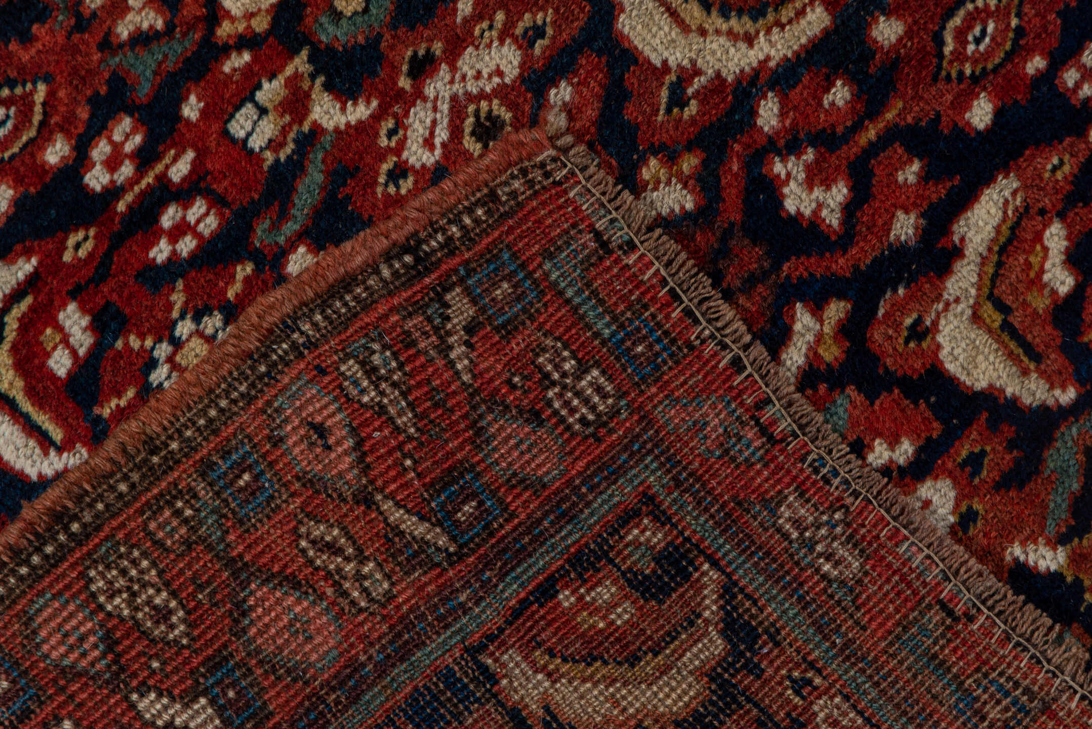 4' x 6' one-of-a-kind handmade vintage Bidjar small size rug. Color palette: rust, ivory, navy, rose, charcoal, terra cotta