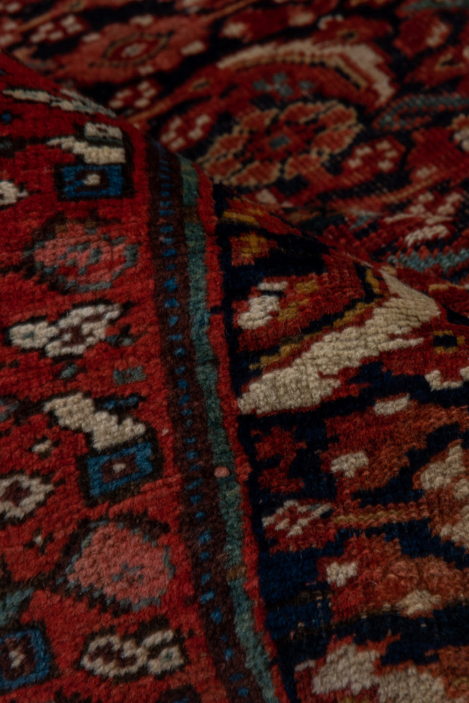 4' x 6' one-of-a-kind handmade vintage Bidjar small size rug. Color palette: rust, ivory, navy, rose, charcoal, terra cotta