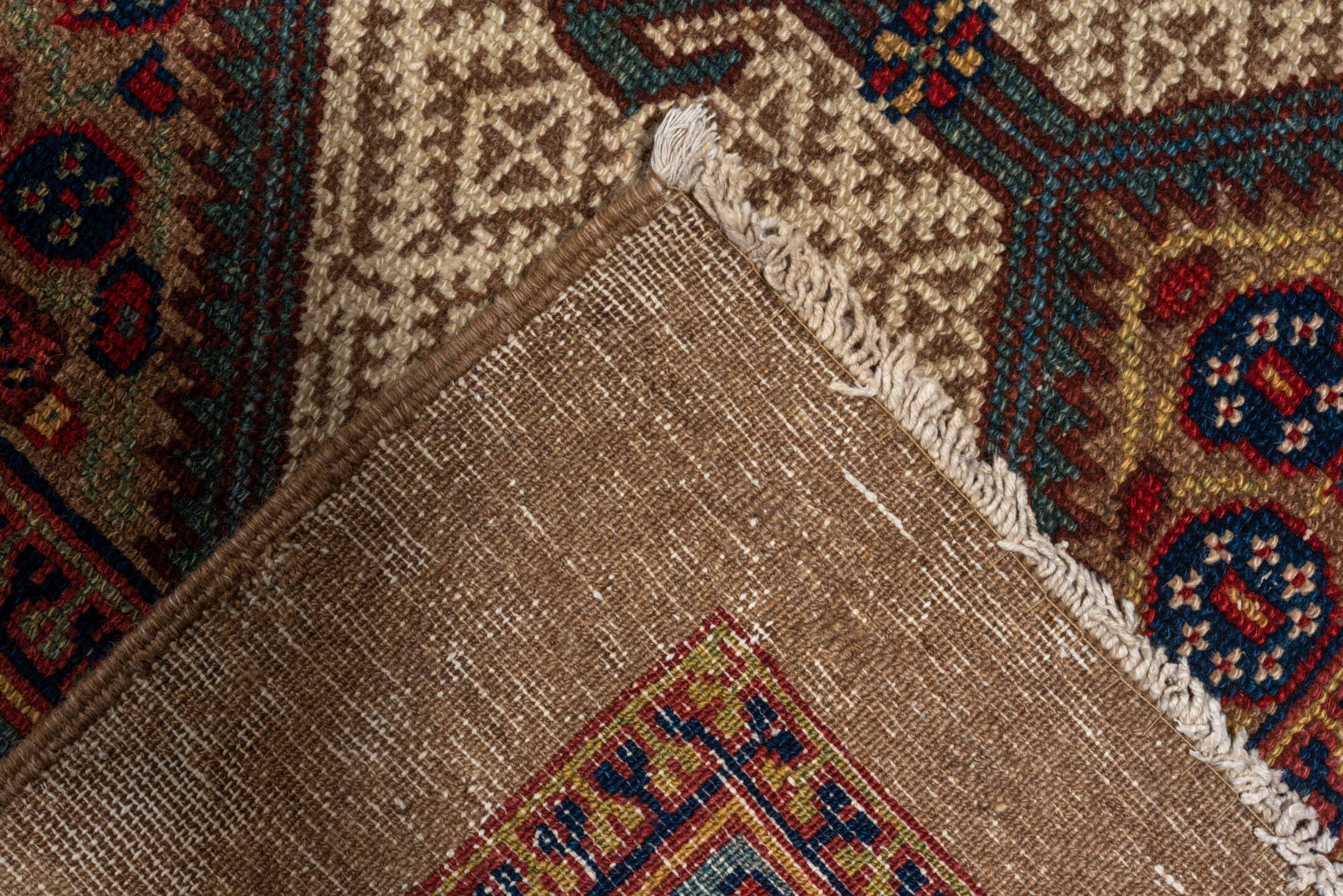 3' x 18' one-of-a-kind handmade antique Cam Hamadan runner rug. Color palette: ivory, camel, sky blue, rust, navy