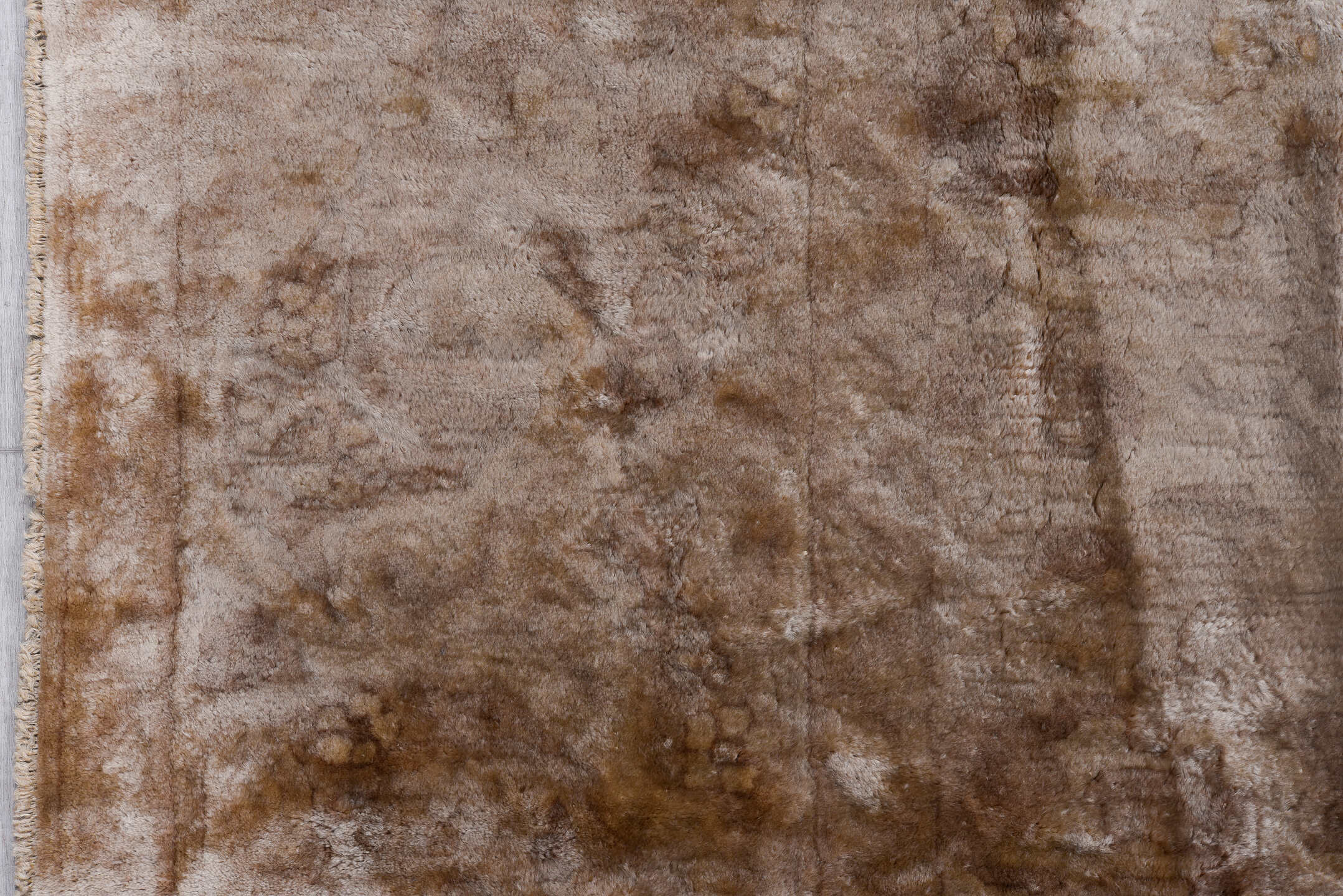 9' x 11' one-of-a-kind handmade antique Hooked large size rug. Color palette: ivory, taupe, beige, camel, brown, gray
