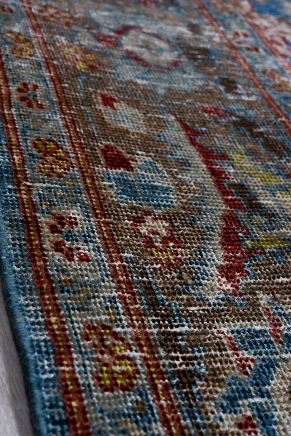 8' x 11' one-of-a-kind handmade antique Tabriz large size rug. Color palette: blue, ivory, taupe, rust, sage, rose, brown