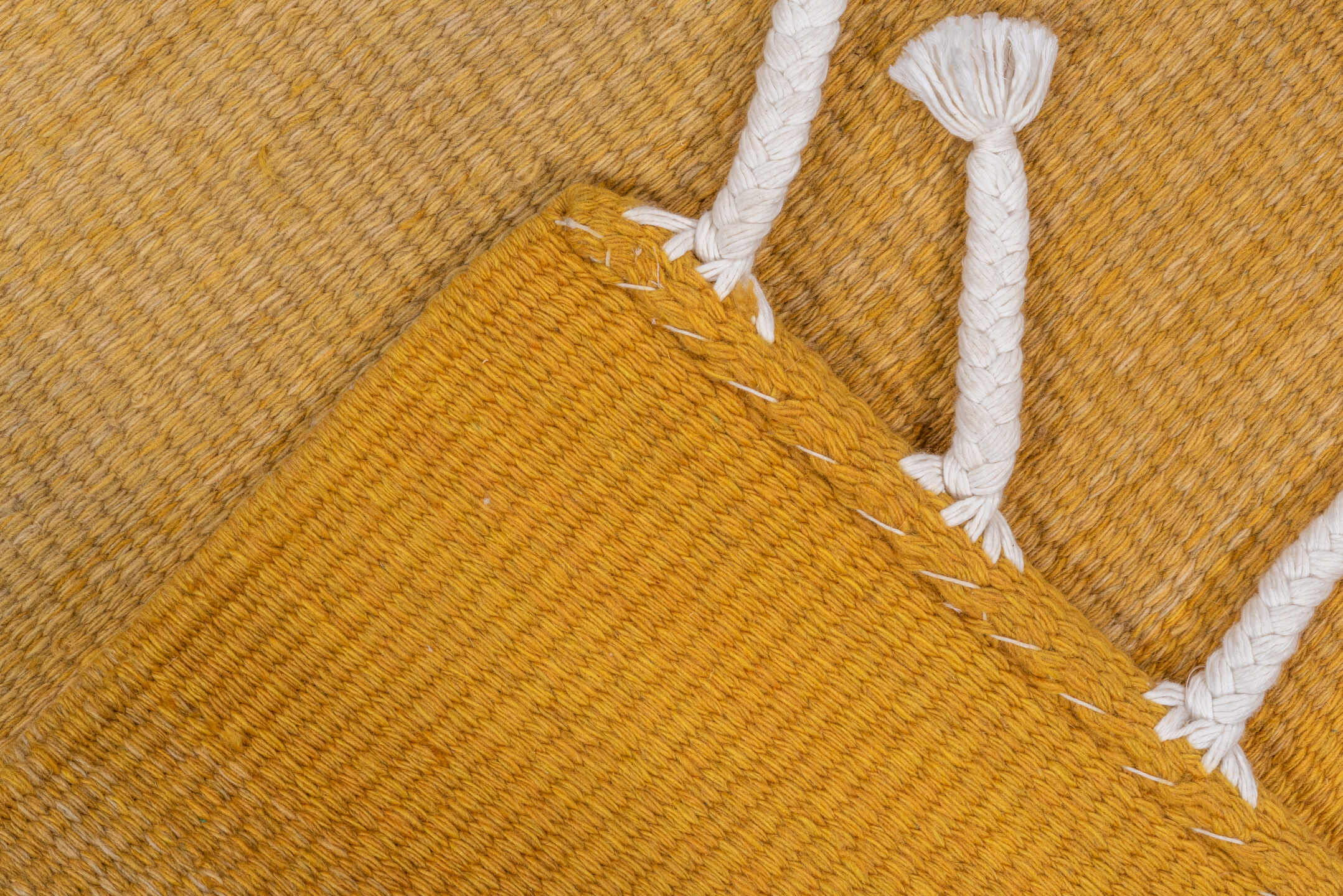 4' x 6' one-of-a-kind handmade vintage Flatweave small size rug. Color palette: gold, ivory, ochre, cream, brown