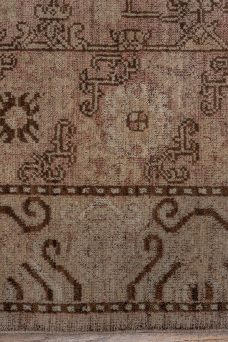 6' x 9' one-of-a-kind handmade antique Khotan medium size rug. Color palette: beige, taupe, brown, camel, ivory, gray