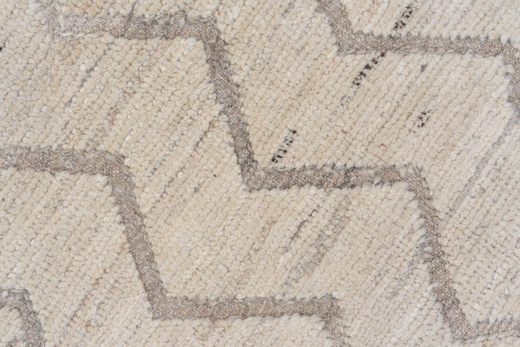 9' x 12' one-of-a-kind handmade vintage Tulu large size rug. Color palette: ivory, taupe, gray, cream, beige