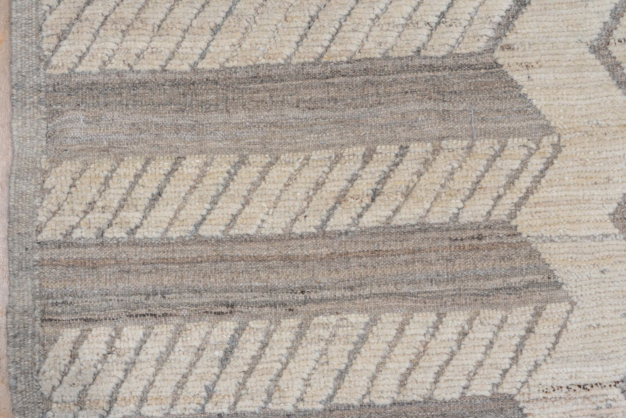 9' x 12' one-of-a-kind handmade vintage Tulu large size rug. Color palette: ivory, taupe, gray, cream, beige