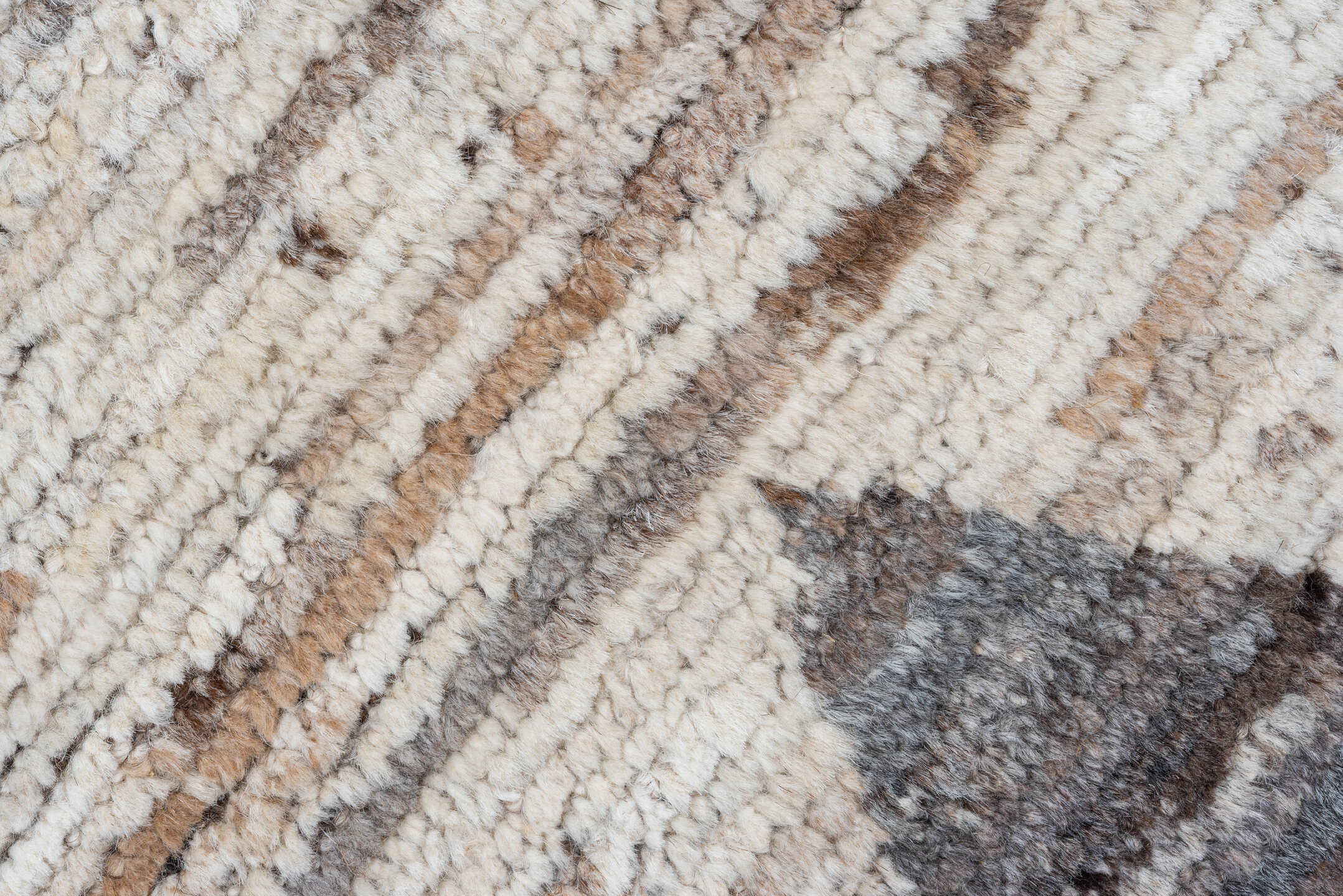 10' x 14' one-of-a-kind handmade vintage Tulu large size rug. Color palette: ivory, charcoal, taupe, gray, brown, black