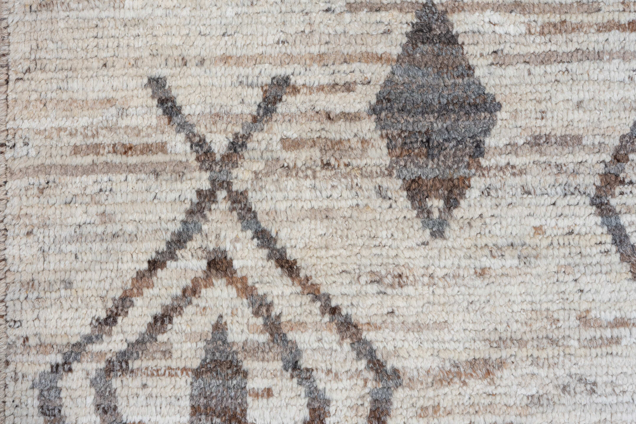 10' x 14' one-of-a-kind handmade vintage Tulu large size rug. Color palette: ivory, charcoal, taupe, gray, brown, black