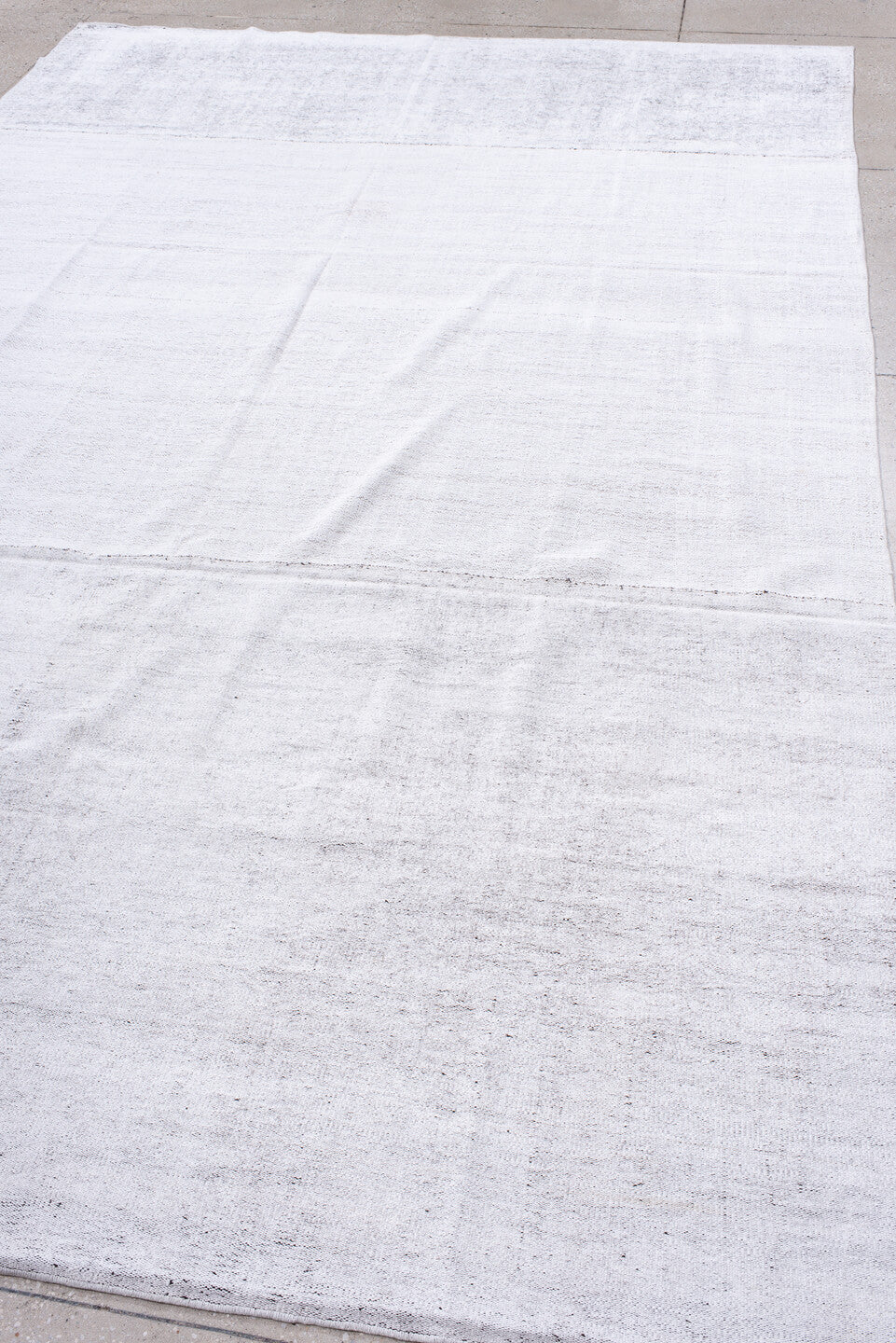 7' x 12' one-of-a-kind handmade antique Flatweave large size rug. Color palette: ivory, pale gray, cream, light gray