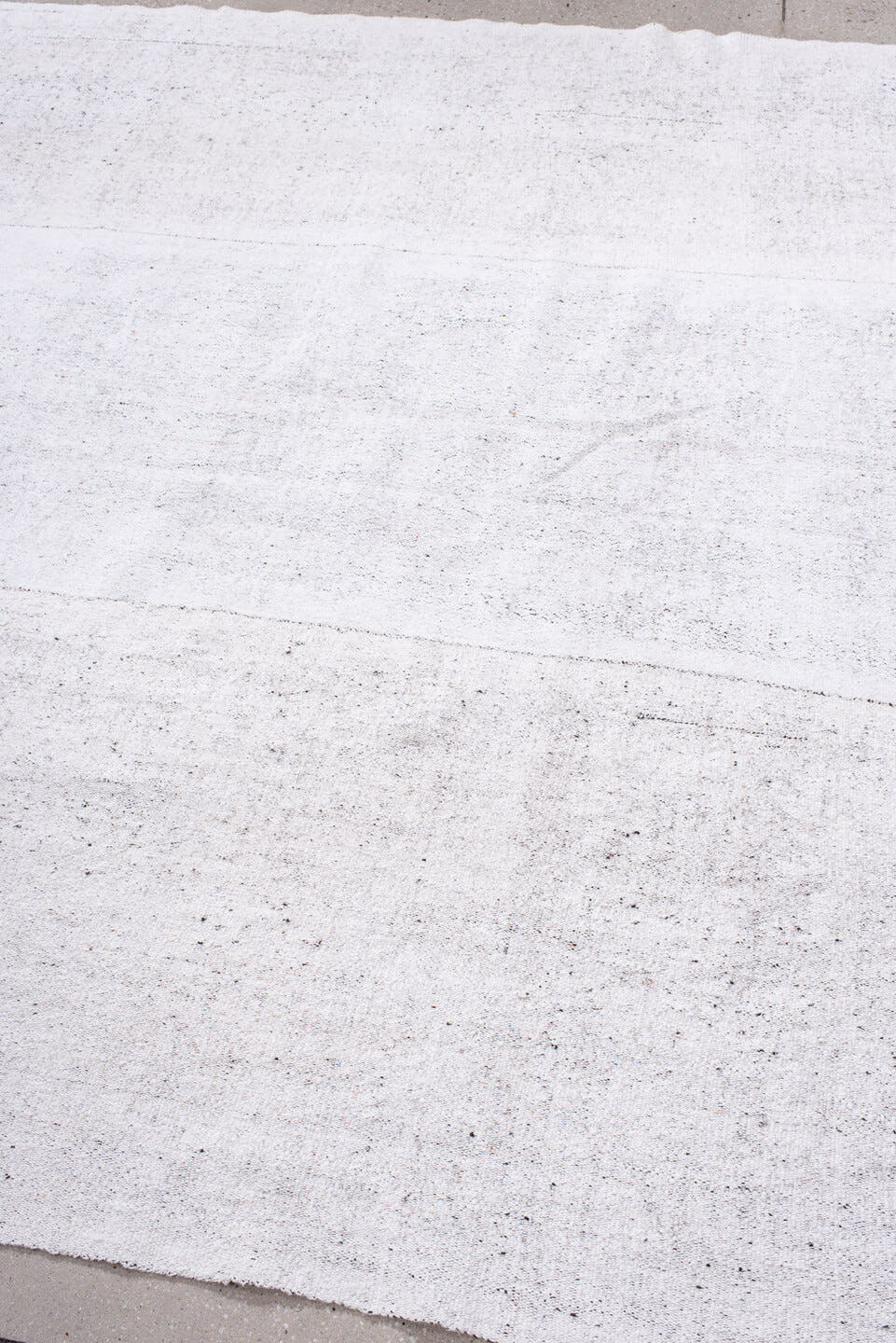 7' x 7' one-of-a-kind handmade antique Flatweave rug. Color palette: ivory, cream, taupe, pale gray, beige, gray, light gray