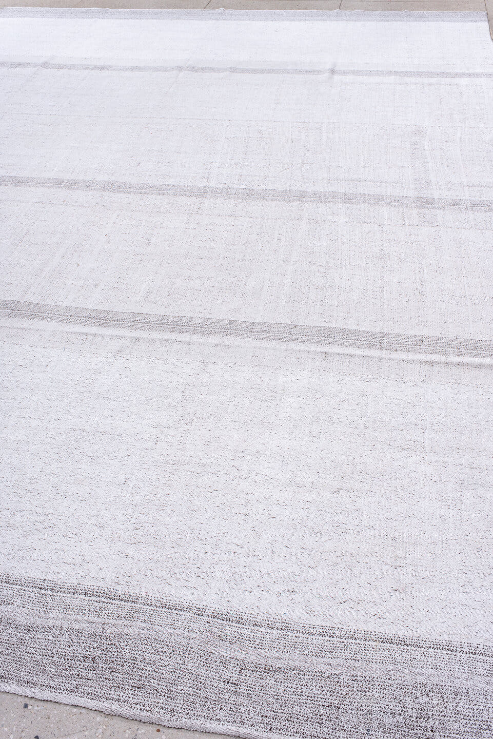 10' x 15' one-of-a-kind handmade antique Flatweave rug. Color palette: ivory, taupe, beige, pale gray, gray, light gray