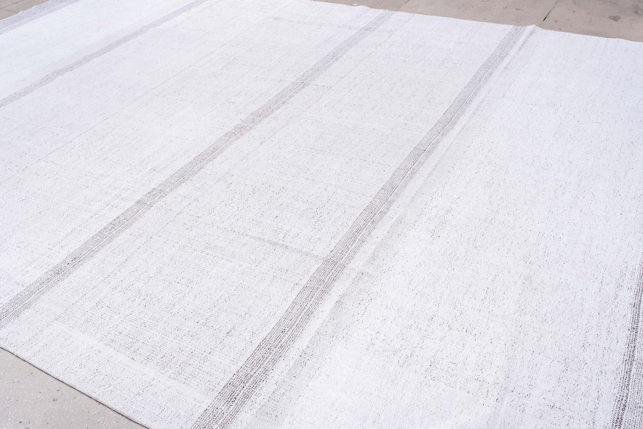 10' x 15' one-of-a-kind handmade antique Flatweave rug. Color palette: ivory, taupe, beige, pale gray, gray, light gray