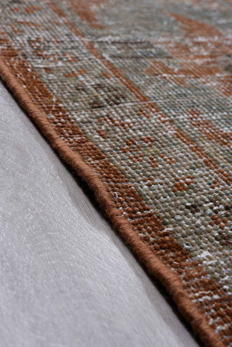 10' x 15' one-of-a-kind handmade antique Mahal rug. Color palette: terra cotta, pale blue, ivory, taupe, slate, rust