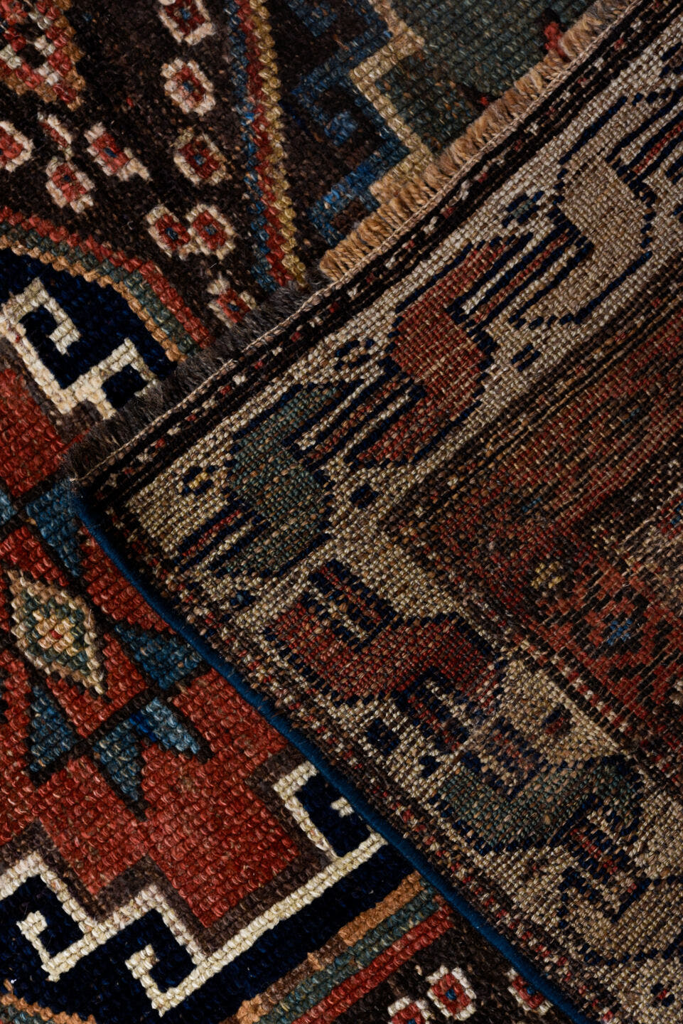 3' x 10' one-of-a-kind handmade antique NW Persian runner rug. Color palette: ivory, charcoal, rust, slate_blue, camel, navy