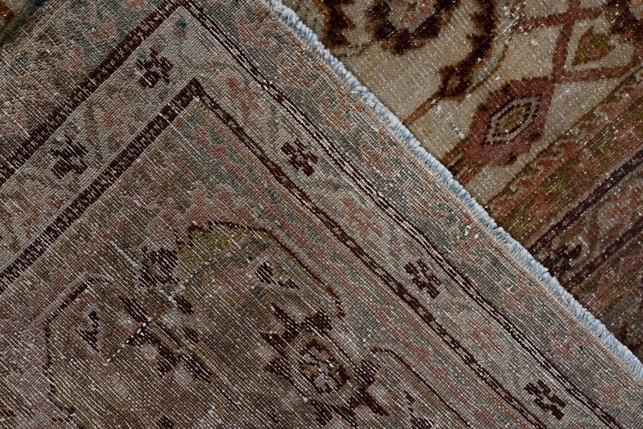 4' x 6' one-of-a-kind handmade antique Malayer small size rug. Color palette: ivory, sage, taupe, brown, rust, rose