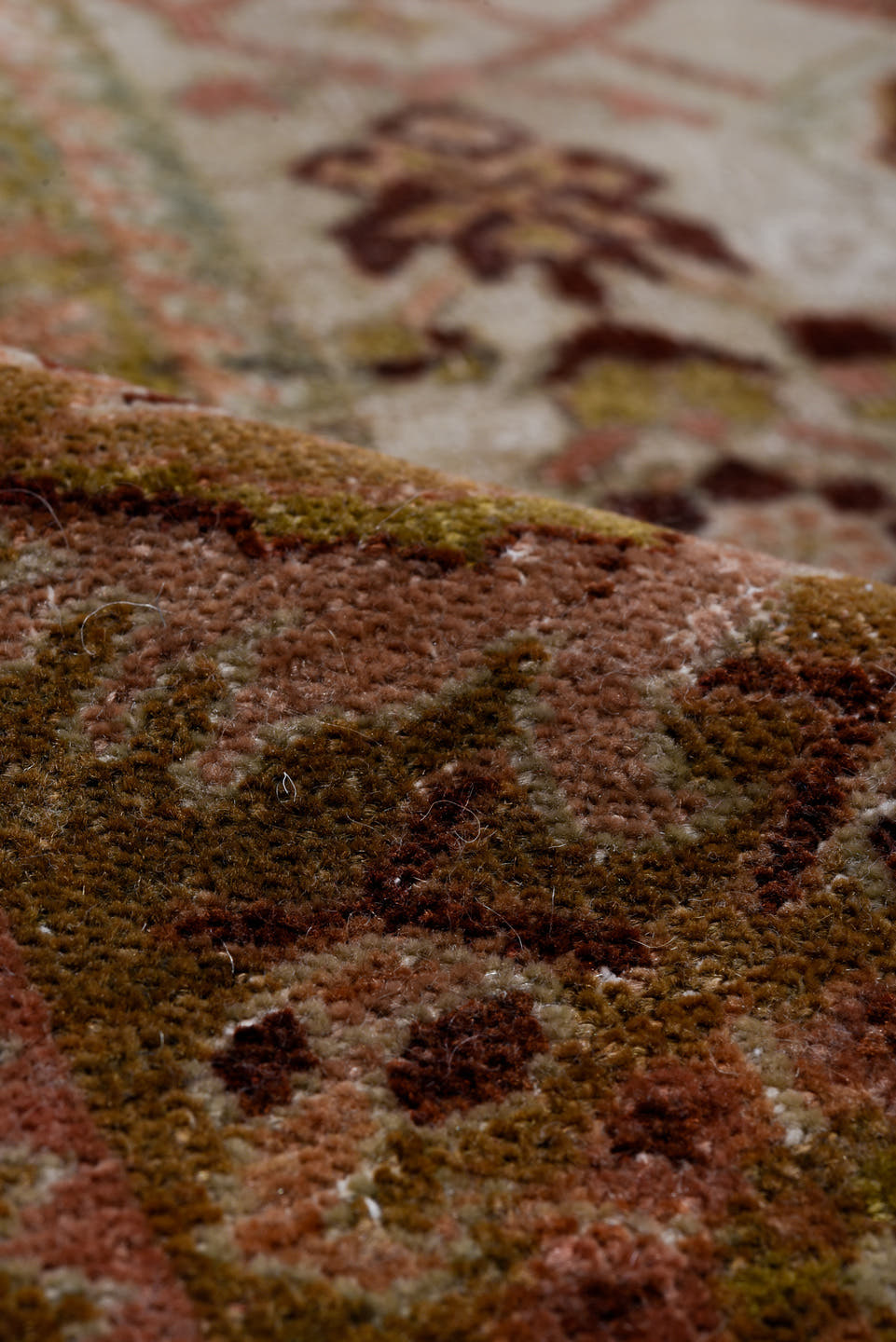 4' x 6' one-of-a-kind handmade antique Malayer small size rug. Color palette: ivory, sage, taupe, brown, rust, rose
