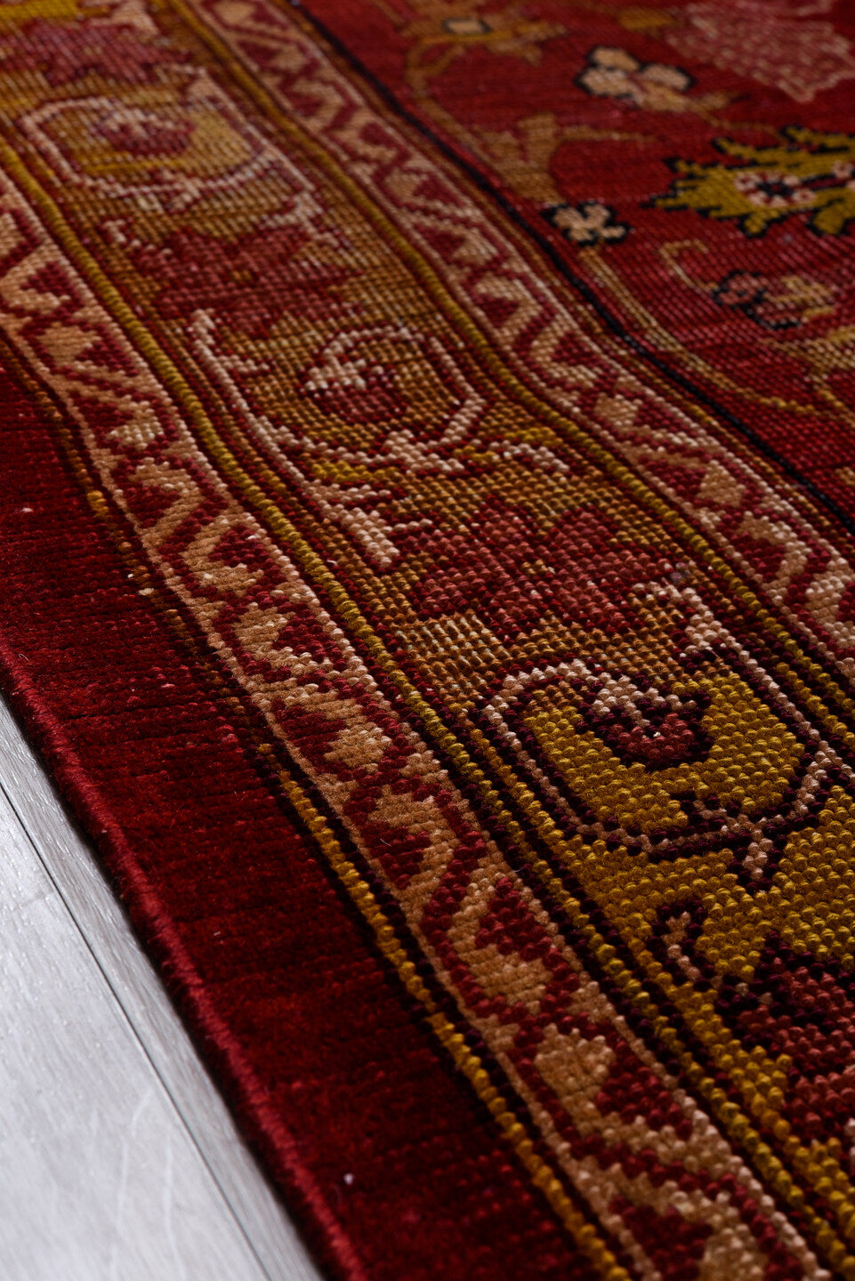 9' x 12' one-of-a-kind handmade antique Agra large size rug. Color palette: red, burgundy, camel, ivory, gold, rose, olive
