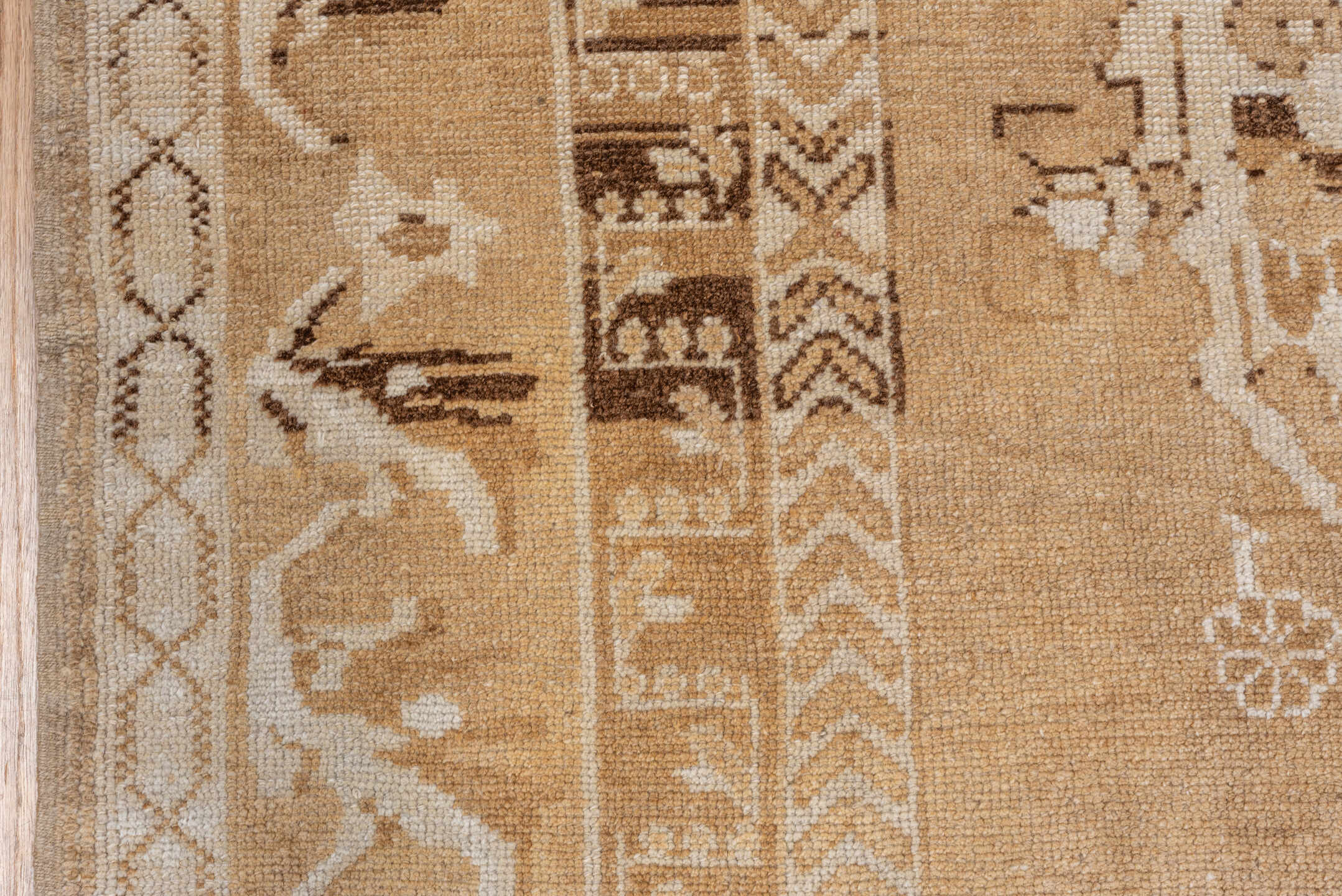 7' x 10' one-of-a-kind handmade vintage Kars large size rug. Color palette: camel, ivory, taupe, beige, brown, gray