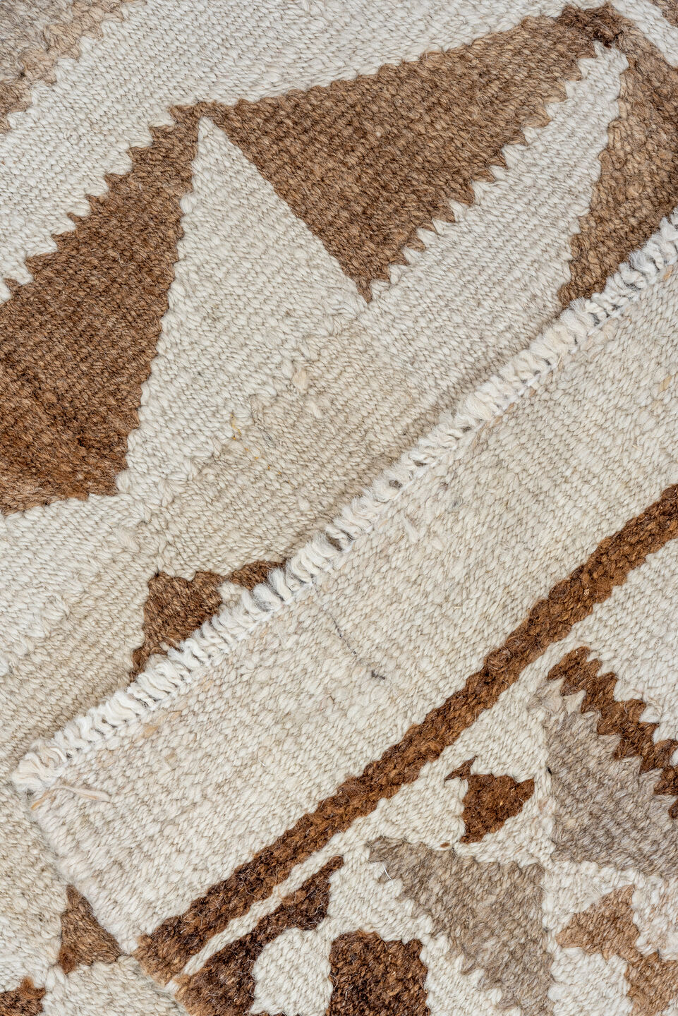 3' x 10' one-of-a-kind handmade antique Kilim runner rug. Color palette: ivory, camel, taupe, brown, beige, gray