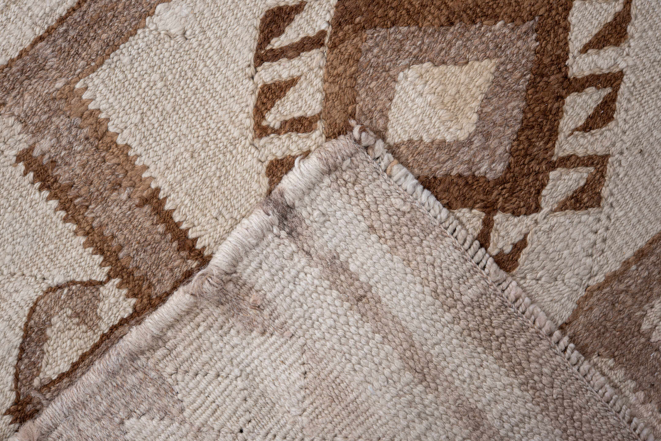 3' x 13' one-of-a-kind handmade antique Kilim runner rug. Color palette: ivory, taupe, camel, brown, beige, gray
