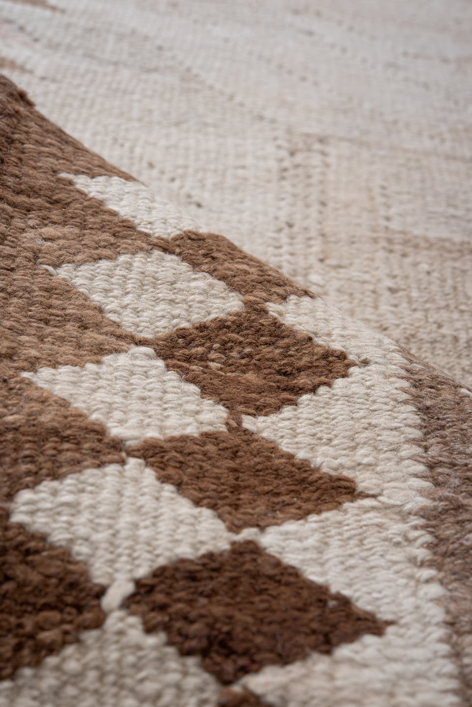 3' x 13' one-of-a-kind handmade antique Kilim runner rug. Color palette: ivory, taupe, camel, brown, beige, gray