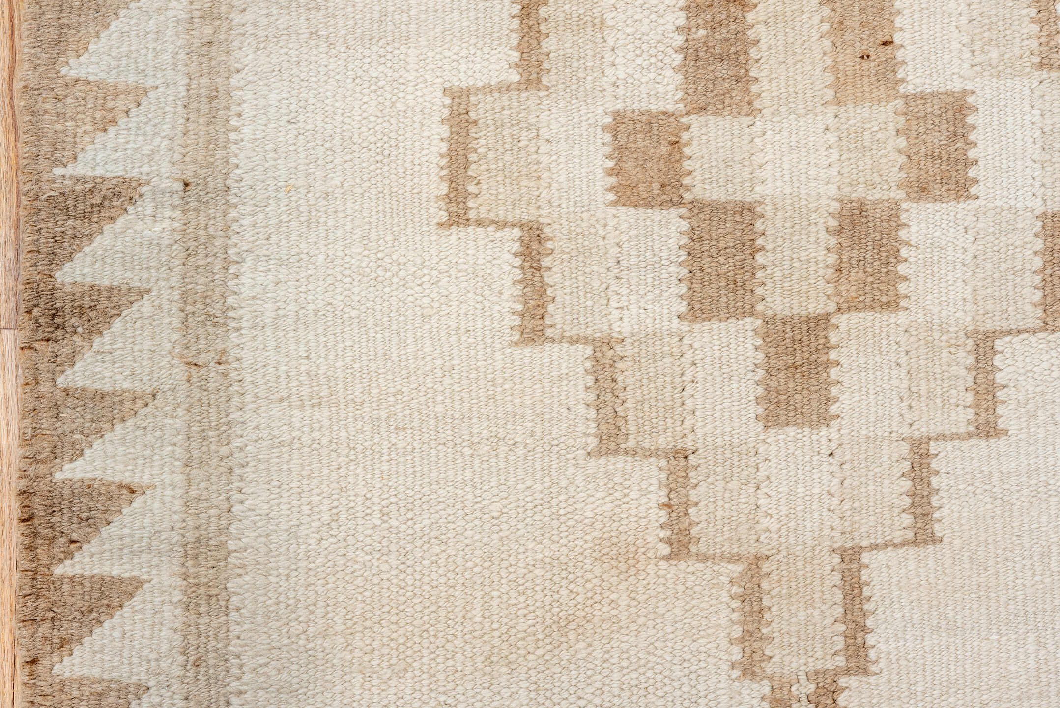 3' x 12' one-of-a-kind handmade antique Kilim runner rug. Color palette: ivory, taupe, beige, camel, brown, gray