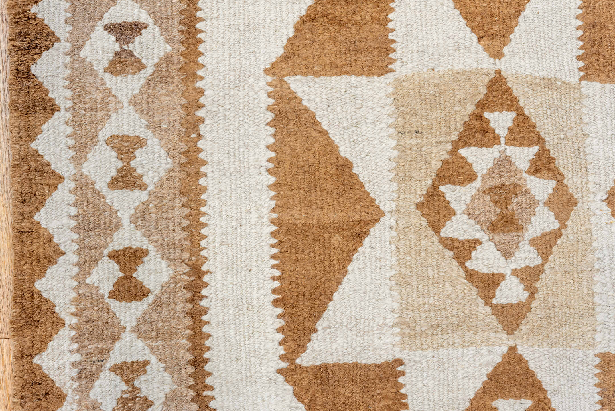 2' x 10' one-of-a-kind handmade antique Kilim runner rug. Color palette: ivory, taupe, camel, brown, beige, gray