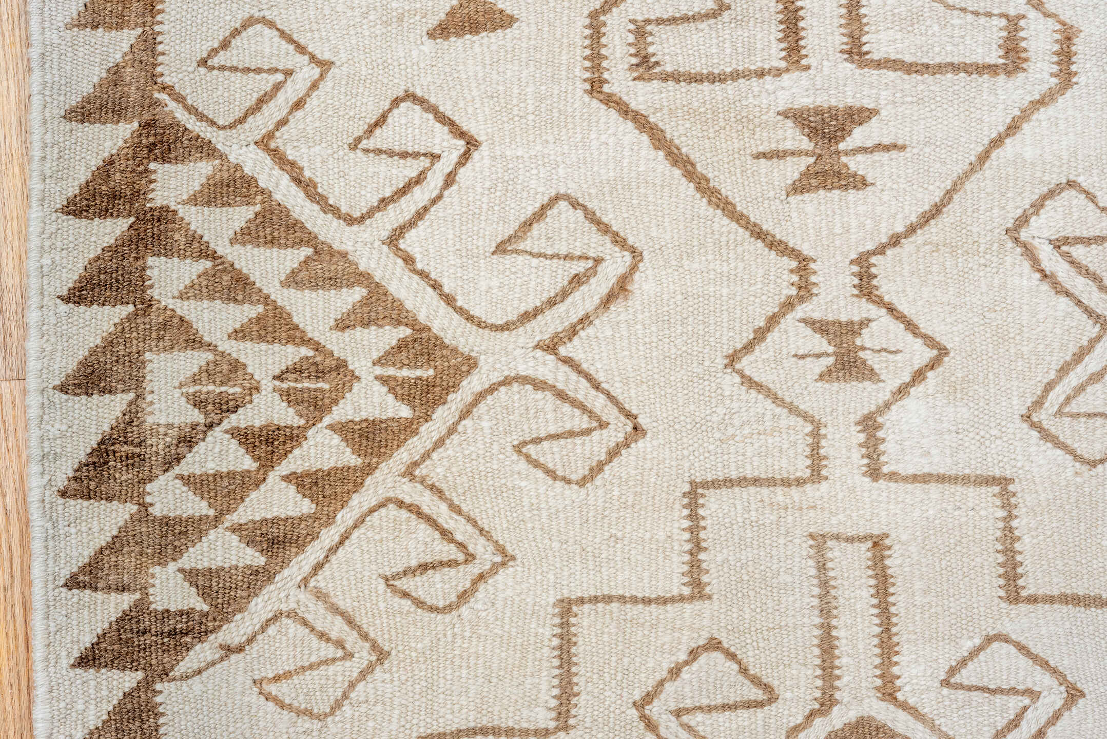 3' x 11' one-of-a-kind handmade antique Kilim runner rug. Color palette: ivory, taupe, camel, brown, beige, gray