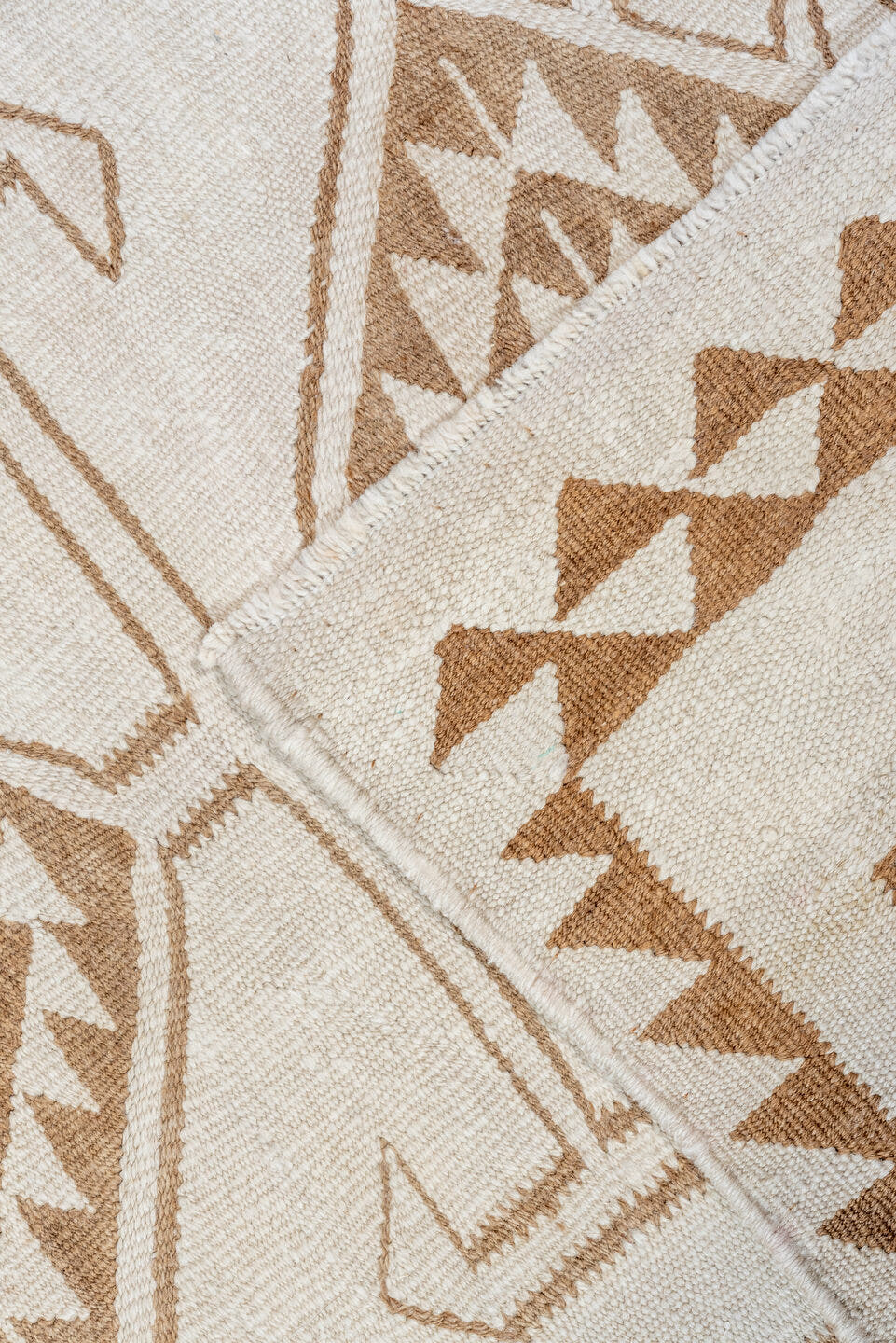 3' x 11' one-of-a-kind handmade antique Kilim runner rug. Color palette: ivory, taupe, camel, brown, beige, gray