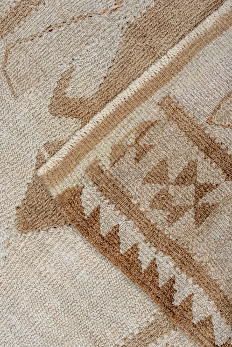 2' x 8' one-of-a-kind handmade antique Kilim runner rug. Color palette: ivory, camel, taupe, beige, gray
