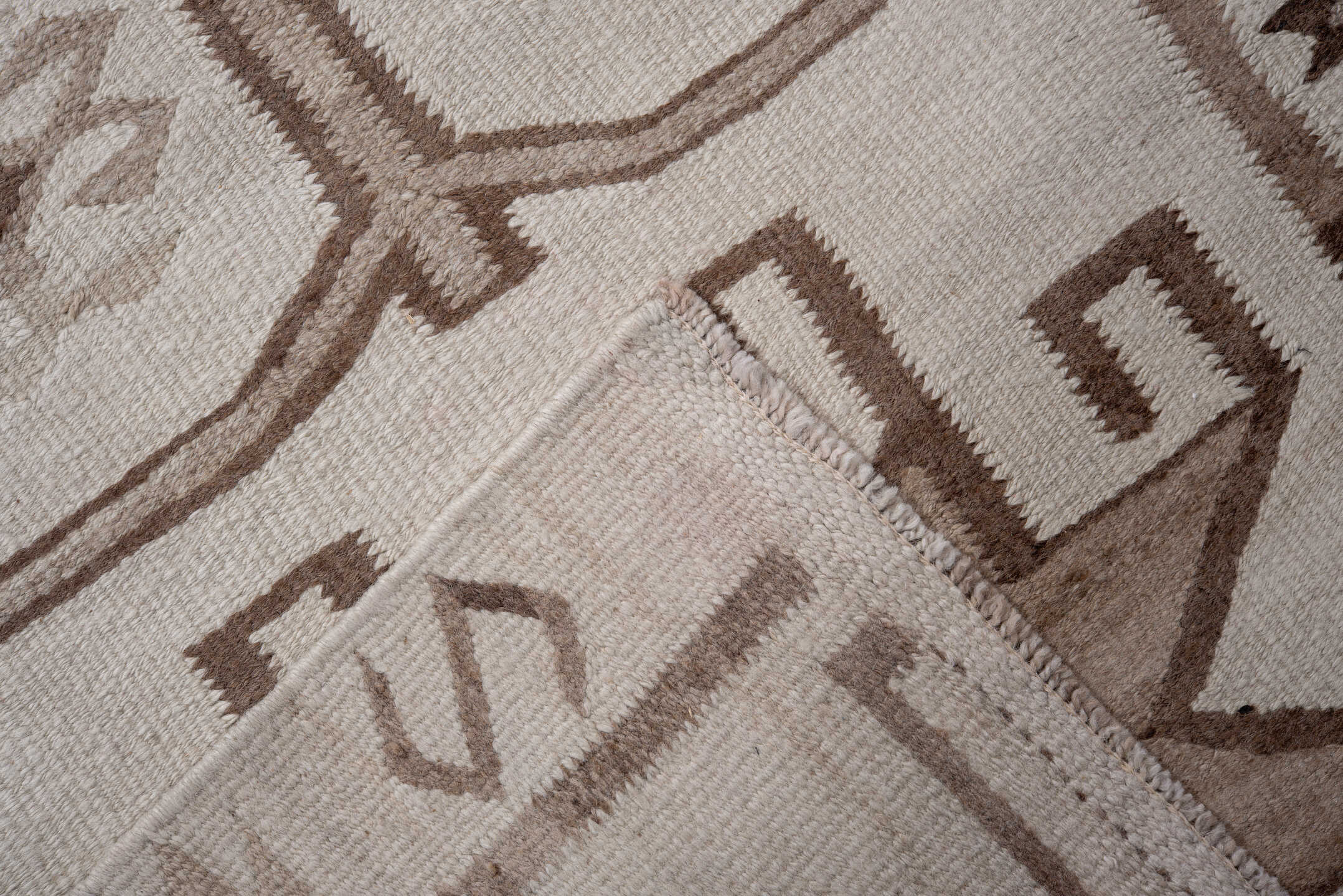 3' x 12' one-of-a-kind handmade vintage Kilim runner rug. Color palette: brown, gainsboro, gray, light gray, off-white, pink