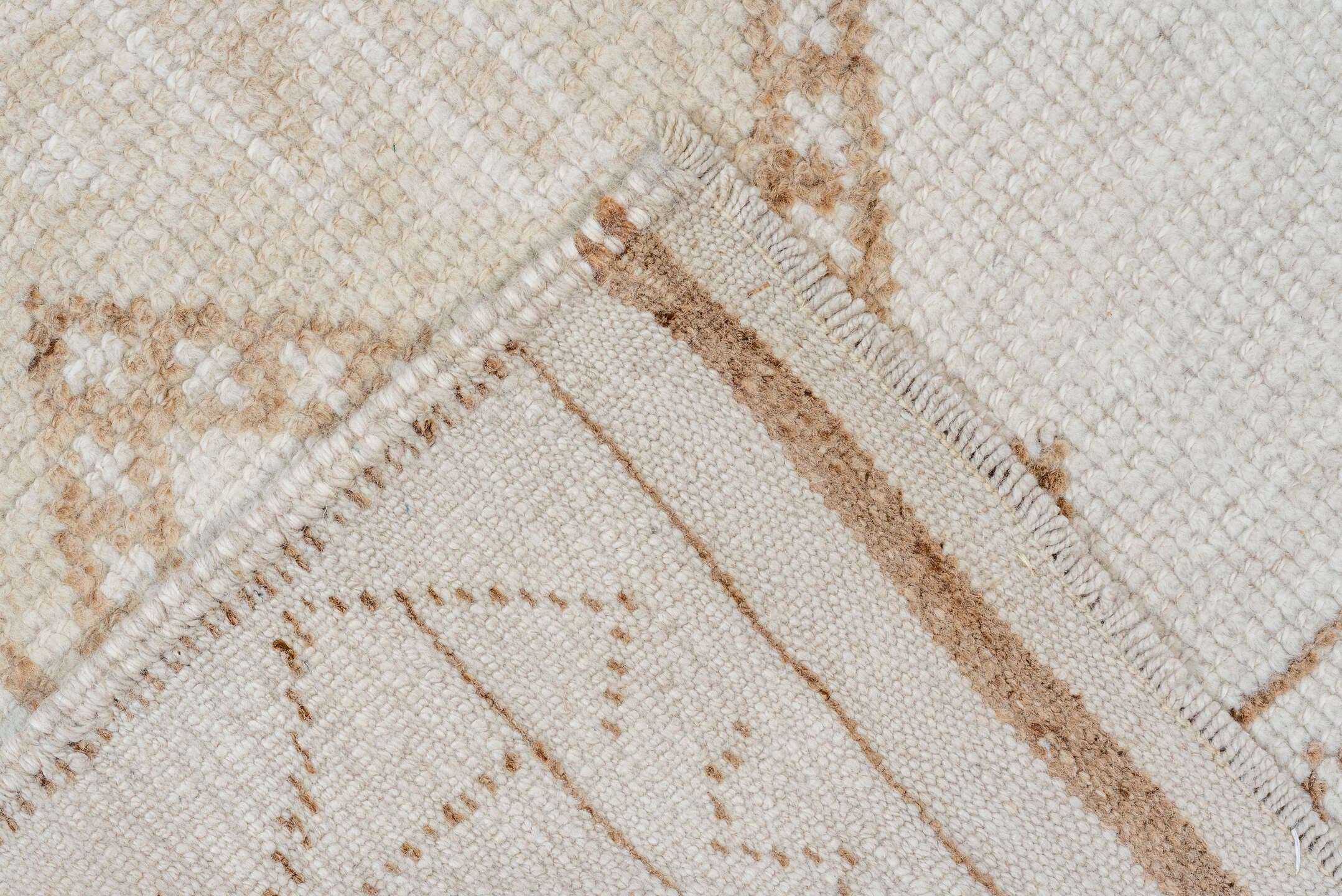 3' x 11' one-of-a-kind handmade vintage Kars runner rug. Color palette: ivory, beige, taupe, camel, gray
