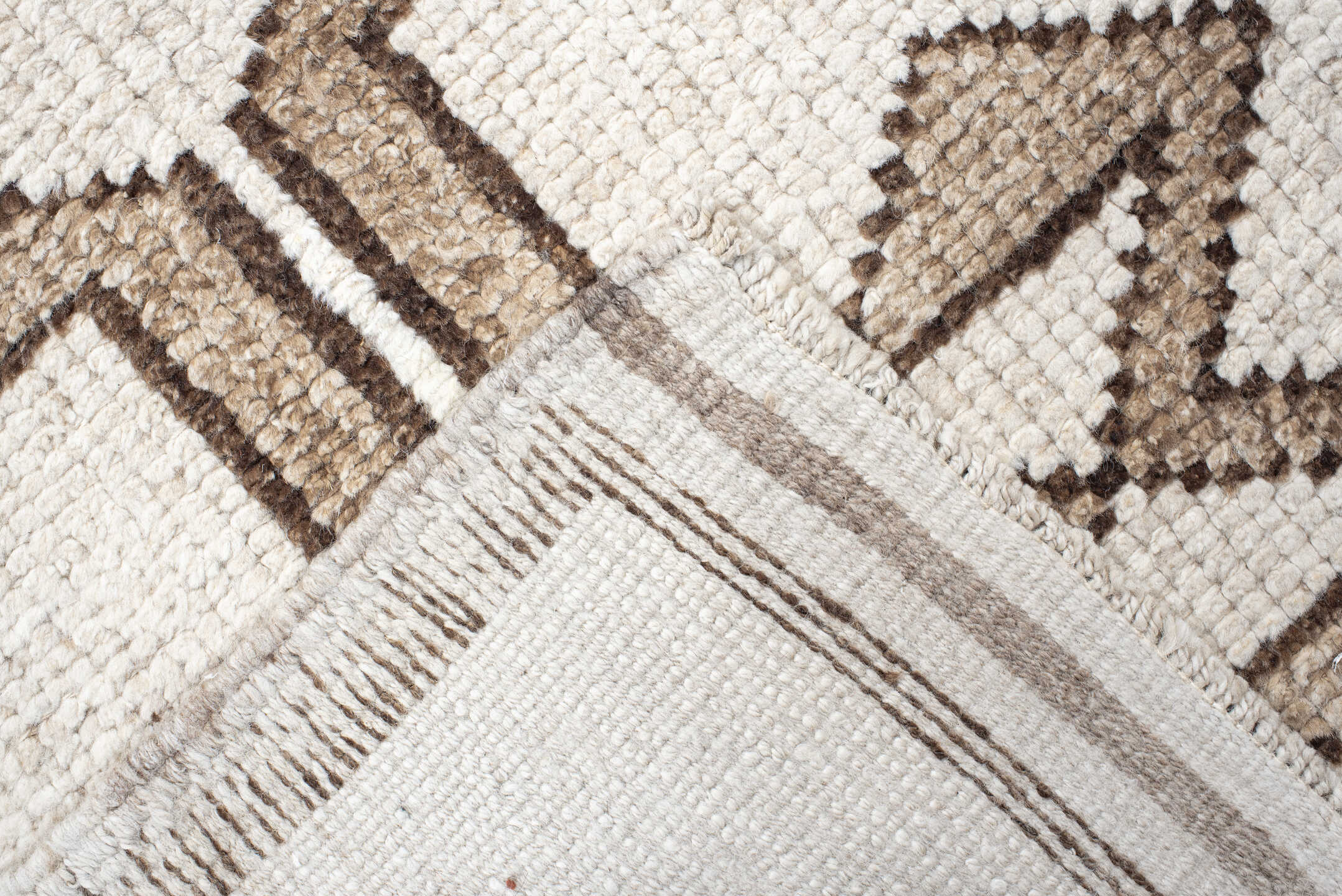 3' x 11' one-of-a-kind handmade vintage Kars runner rug. Color palette: brown, gray, light gray, linen, off-white, pink