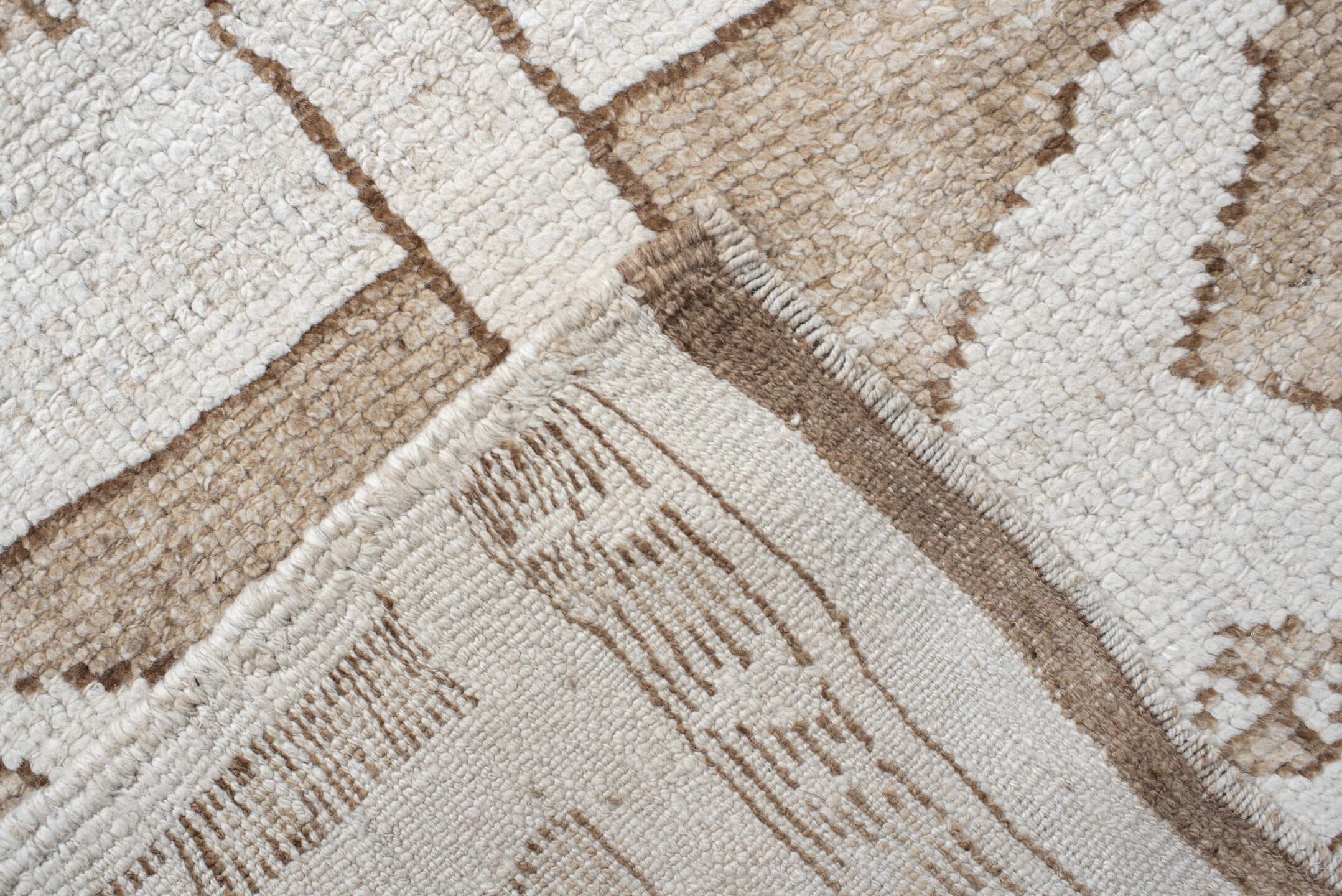 3' x 10' one-of-a-kind handmade vintage Kars runner rug. Color palette: ivory, taupe, camel, brown, beige, gray