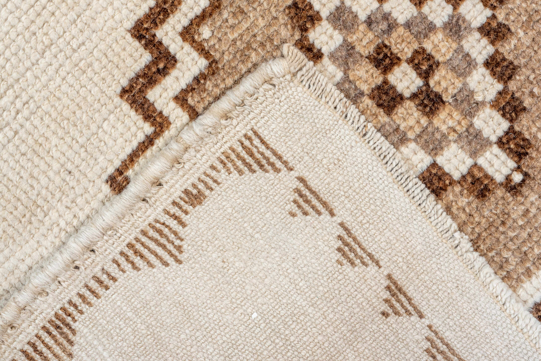 3' x 10' one-of-a-kind handmade vintage Kars runner rug. Color palette: brown, gray, light gray, off-white, orange, pink