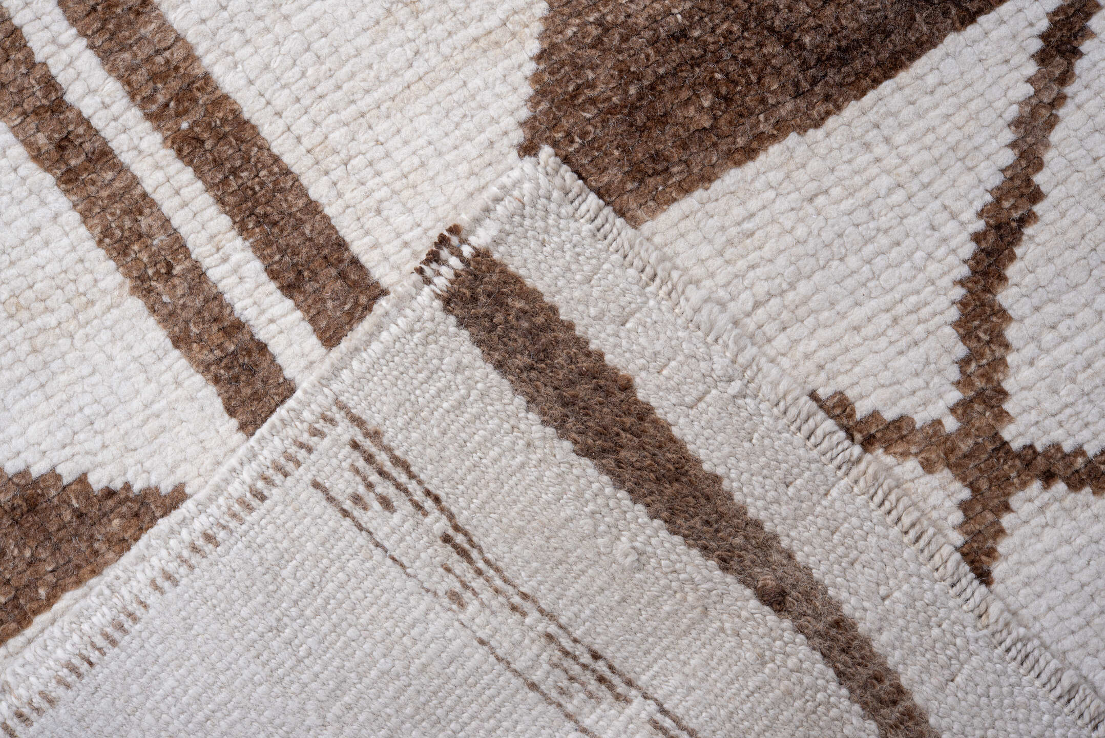 3' x 11' one-of-a-kind handmade vintage Kars runner rug. Color palette: ivory, taupe, camel, brown, beige, gray