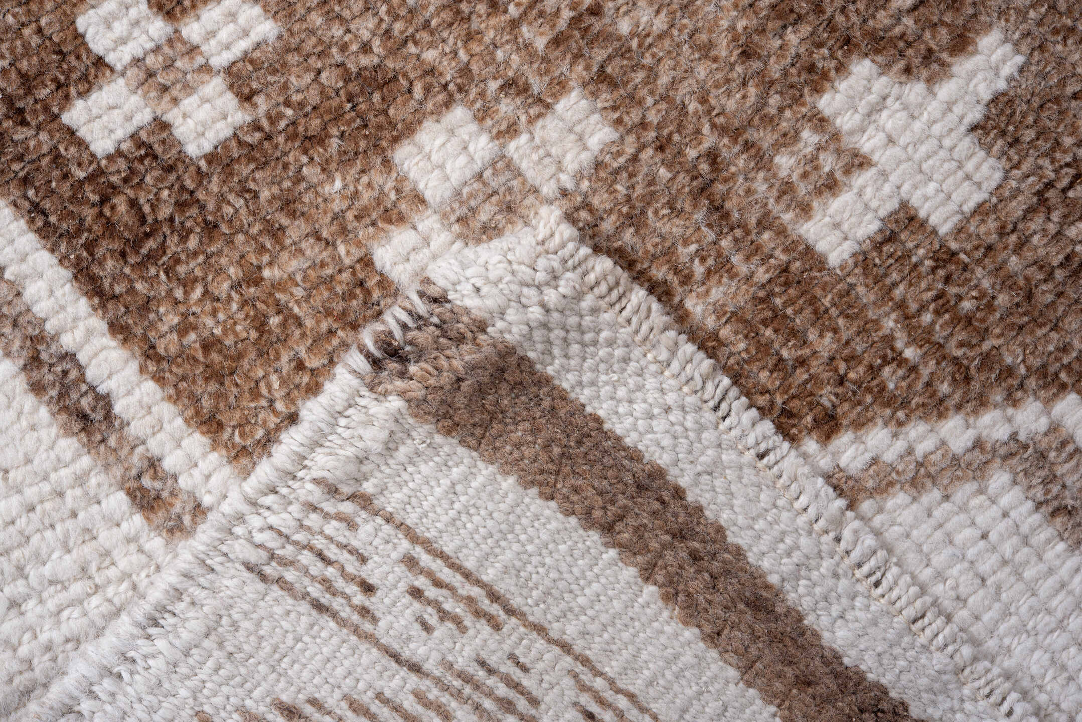 3' x 11' one-of-a-kind handmade vintage Kars runner rug. Color palette: brown, gainsboro, gray, light gray, off-white, pink