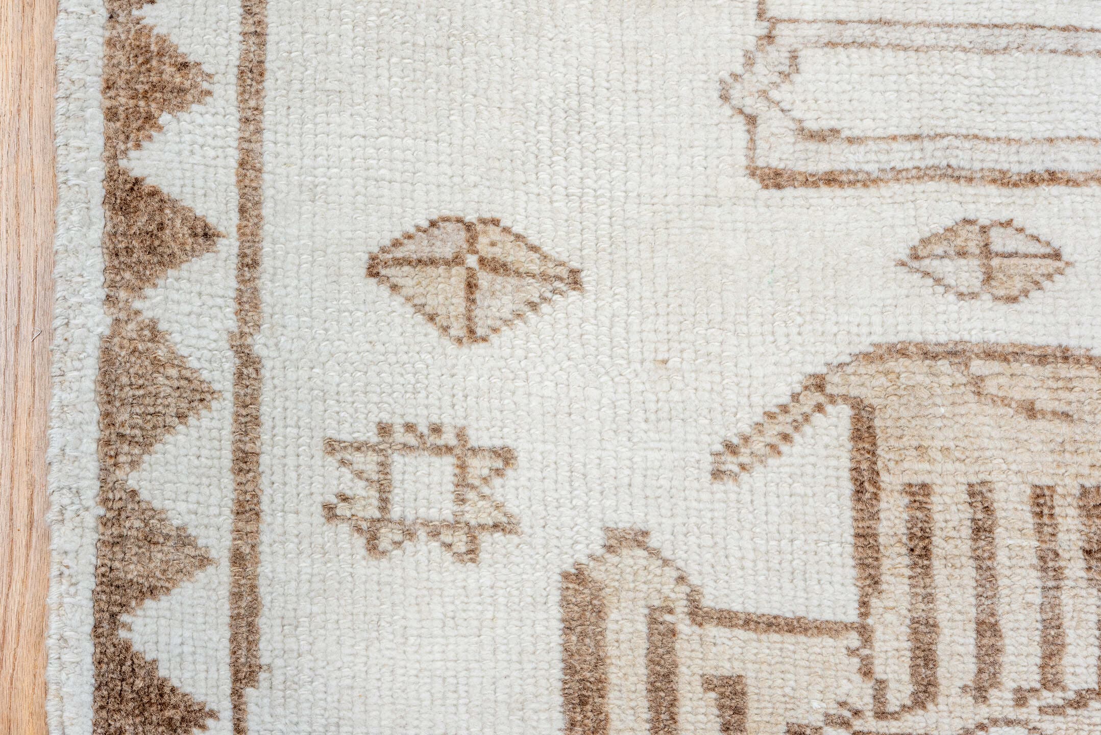 3' x 10' one-of-a-kind handmade vintage Kars runner rug. Color palette: ivory, taupe, brown, camel, beige, gray