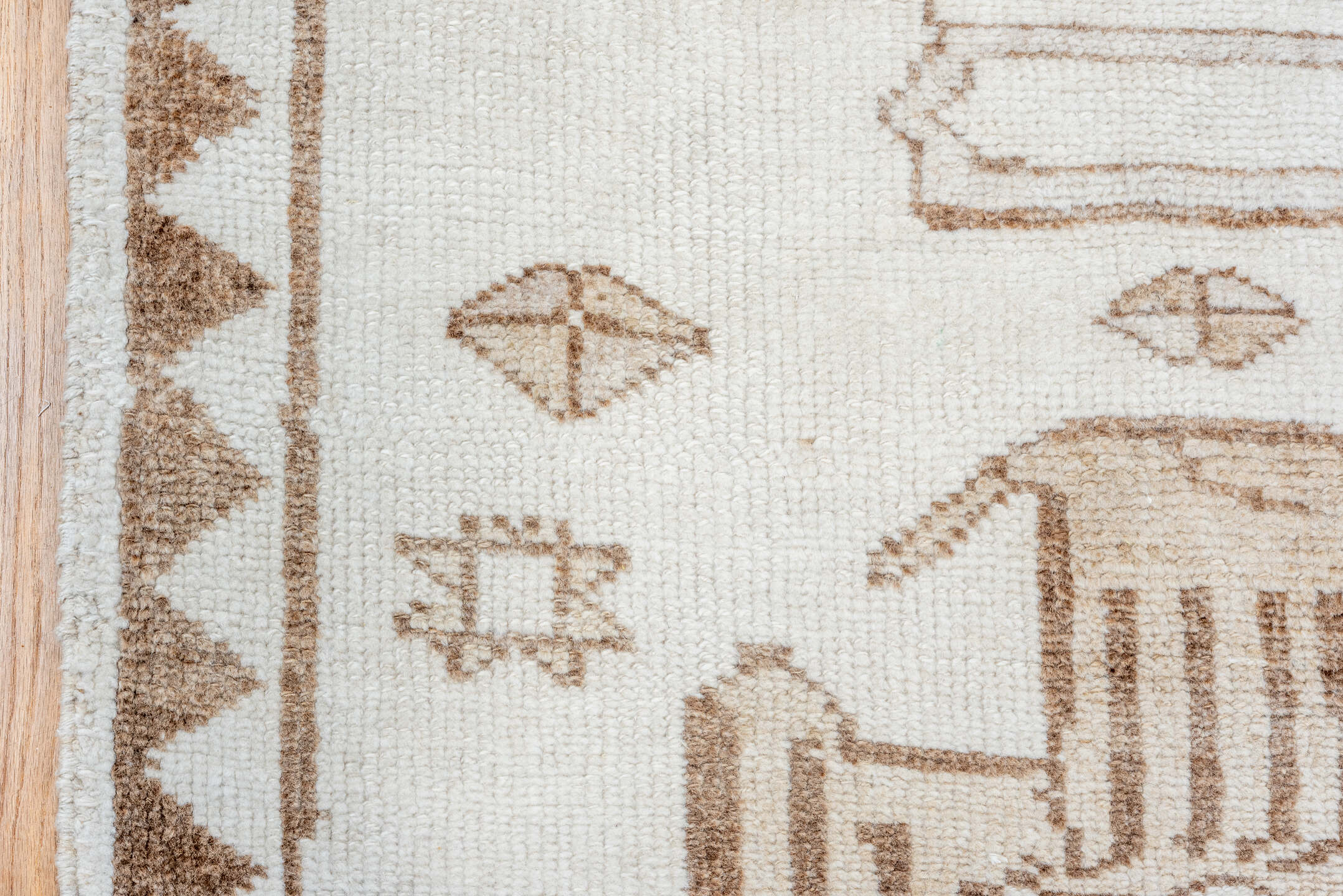 3' x 10' one-of-a-kind handmade vintage Kars runner rug. Color palette: brown, gainsboro, gray, light gray, linen, off-white