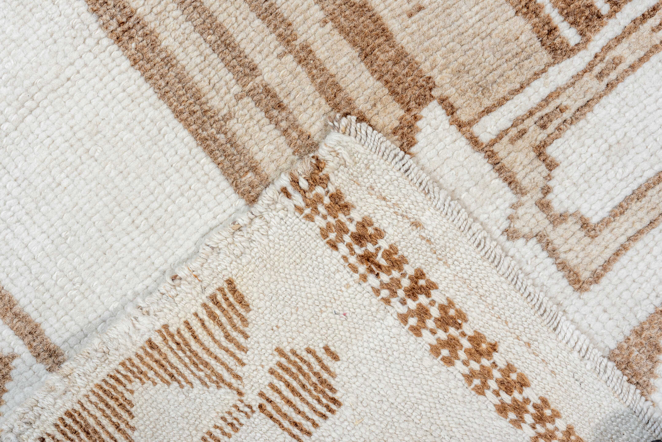 3' x 10' one-of-a-kind handmade vintage Kars runner rug. Color palette: brown, gainsboro, gray, light gray, linen, off-white