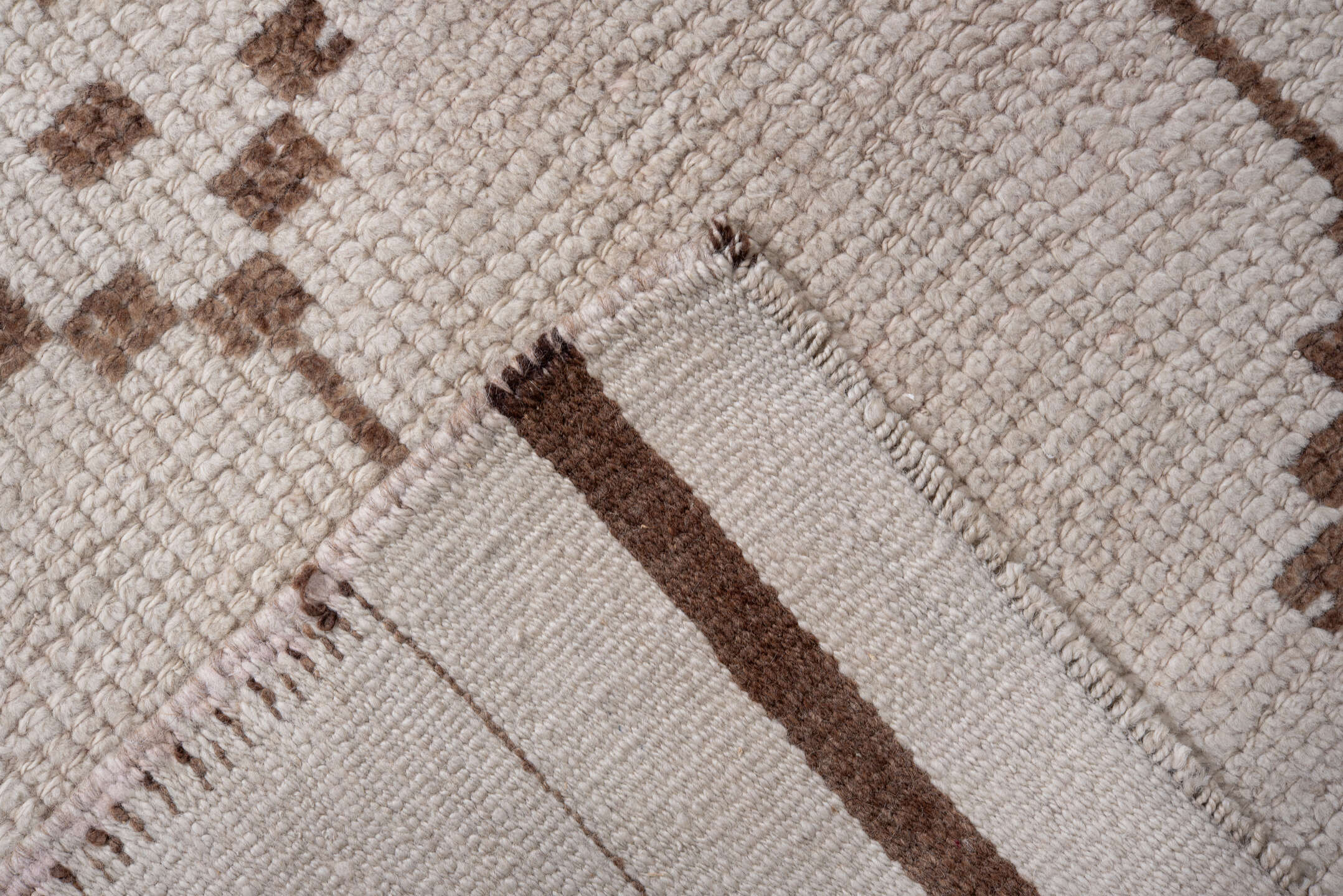 3' x 11' one-of-a-kind handmade vintage Kars runner rug. Color palette: brown, gainsboro, gray, light gray, off-white, pink