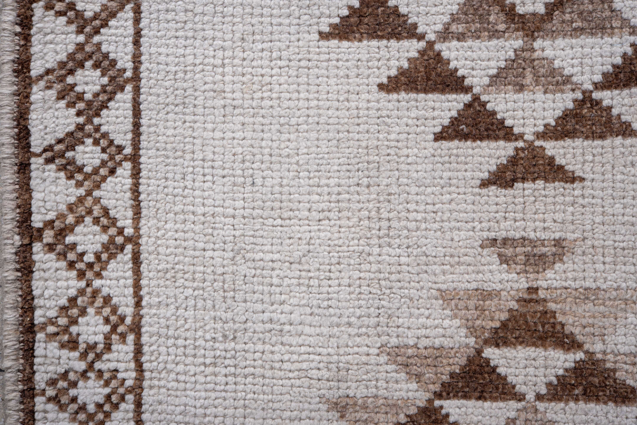 3' x 12' one-of-a-kind handmade vintage Kars runner rug. Color palette: ivory, taupe, brown, beige, gray