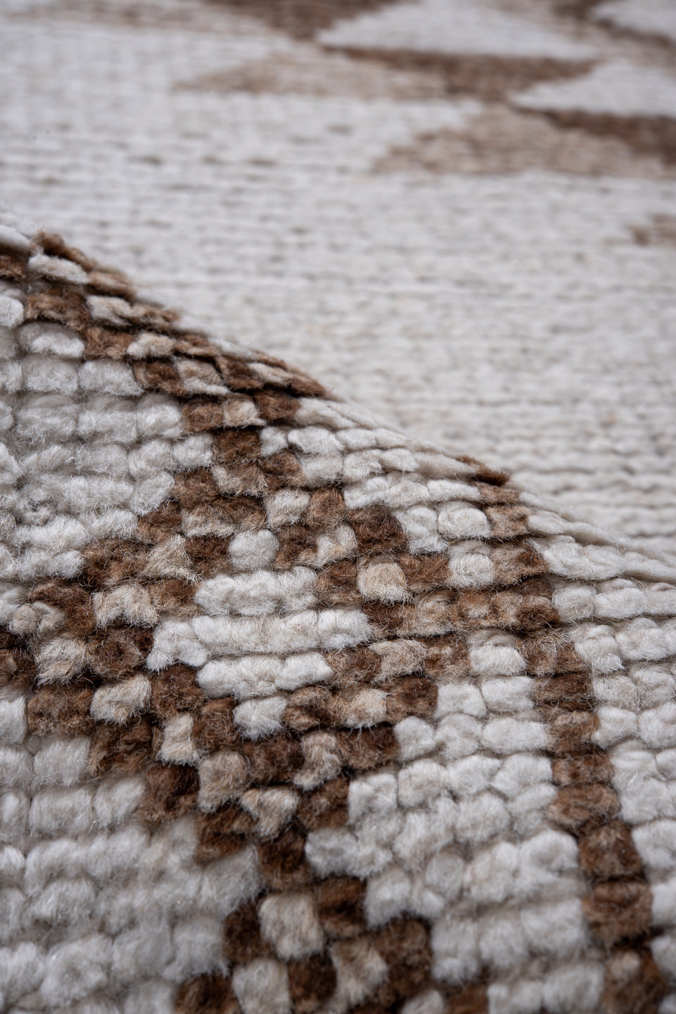 3' x 12' one-of-a-kind handmade vintage Kars runner rug. Color palette: brown, dark gray, gainsboro, gray, light gray