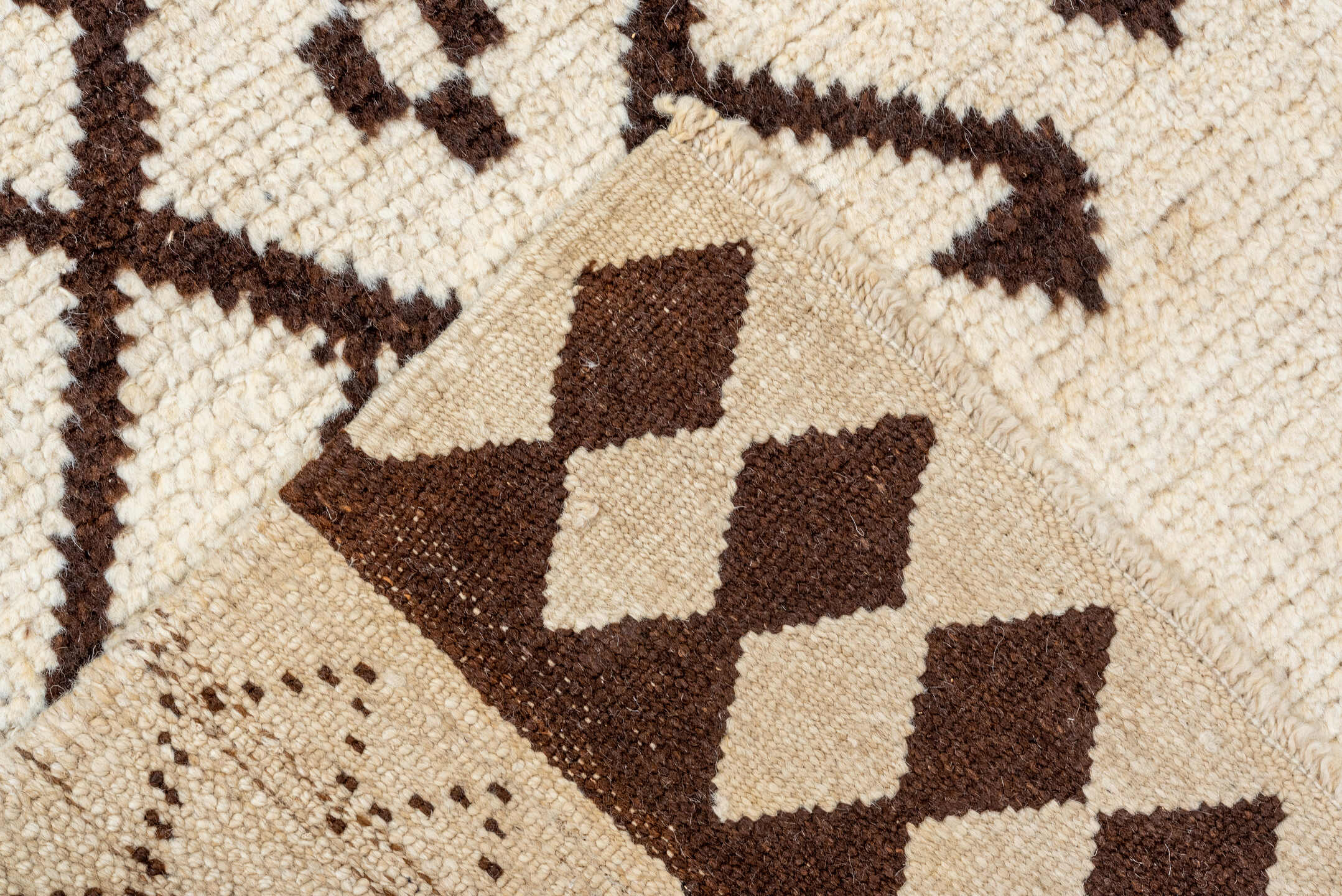 3' x 10' one-of-a-kind handmade vintage Kars runner rug. Color palette: ivory, brown, camel, beige