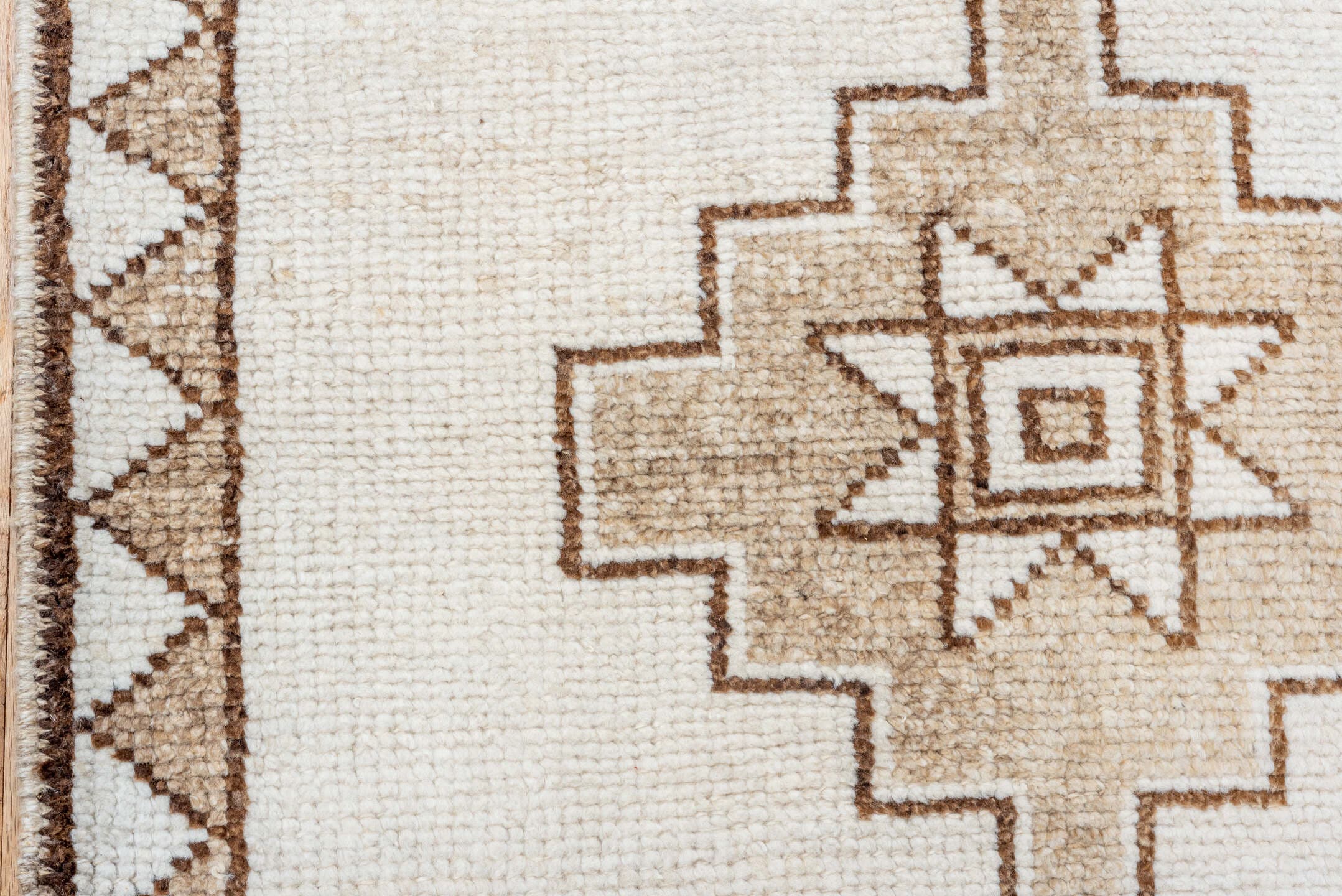 3' x 12' one-of-a-kind handmade vintage Kars runner rug. Color palette: ivory, taupe, brown, beige, gray