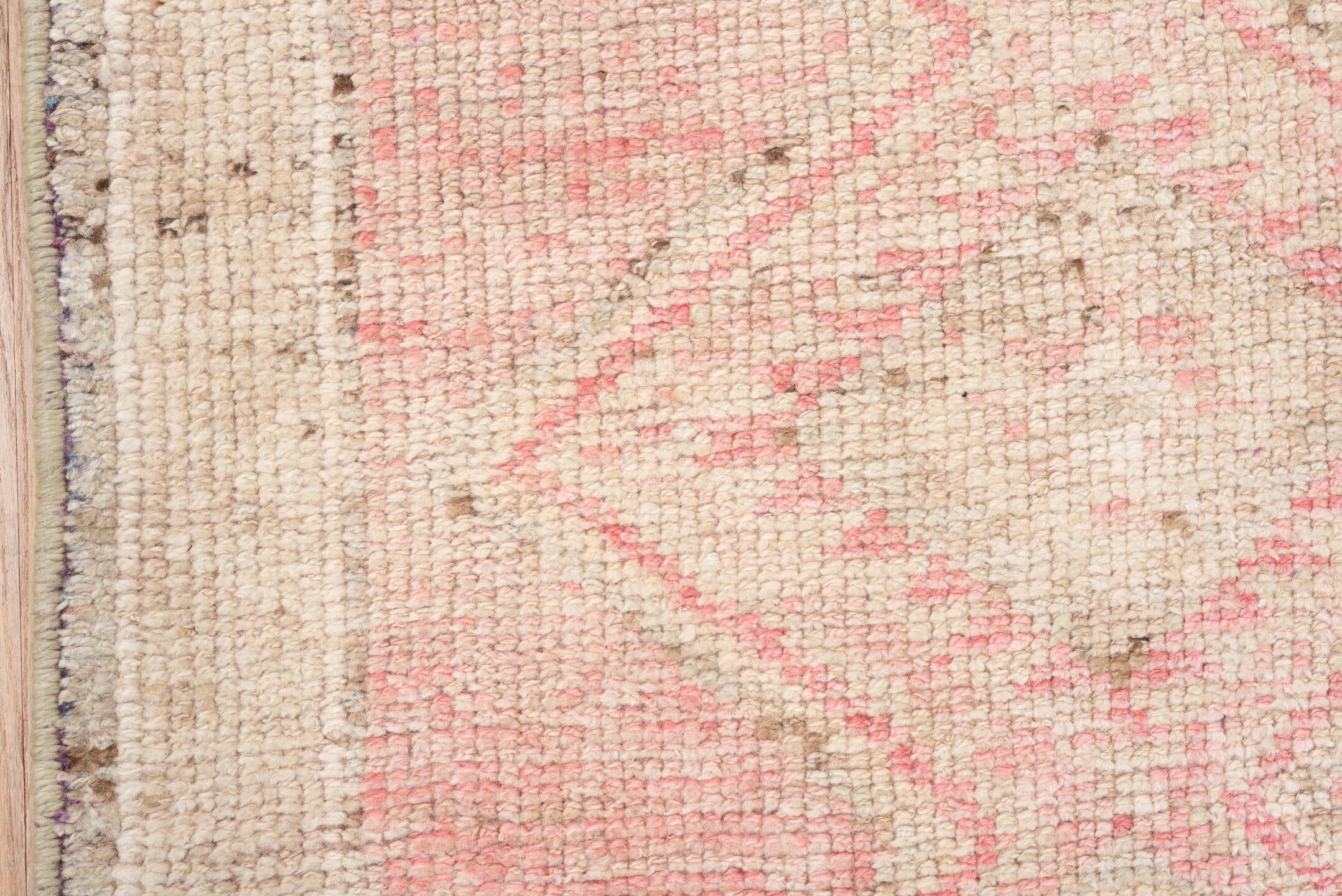 3' x 10' one-of-a-kind handmade antique Kars runner rug. Color palette: ivory, blush, cream, taupe, rose, brown, pink, beige