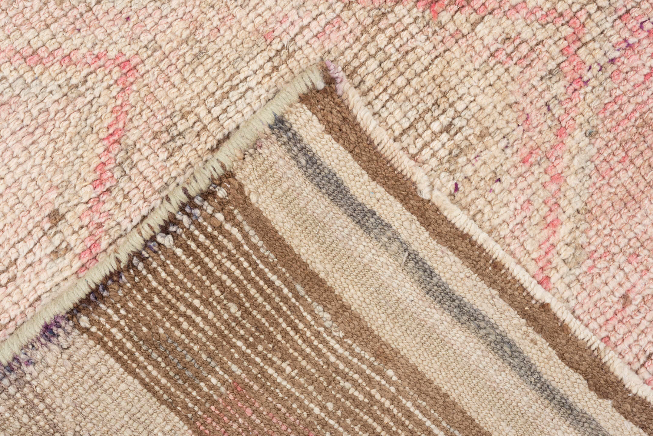 3' x 10' one-of-a-kind handmade antique Kars runner rug. Color palette: ivory, blush, cream, taupe, rose, brown, pink, beige